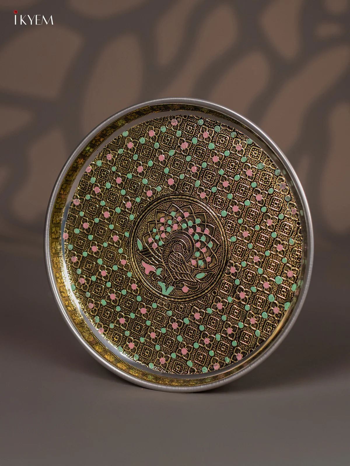 Peacock Design Oxidized Meenakari Plate - 9 Inch - KJ30112 - Image 2