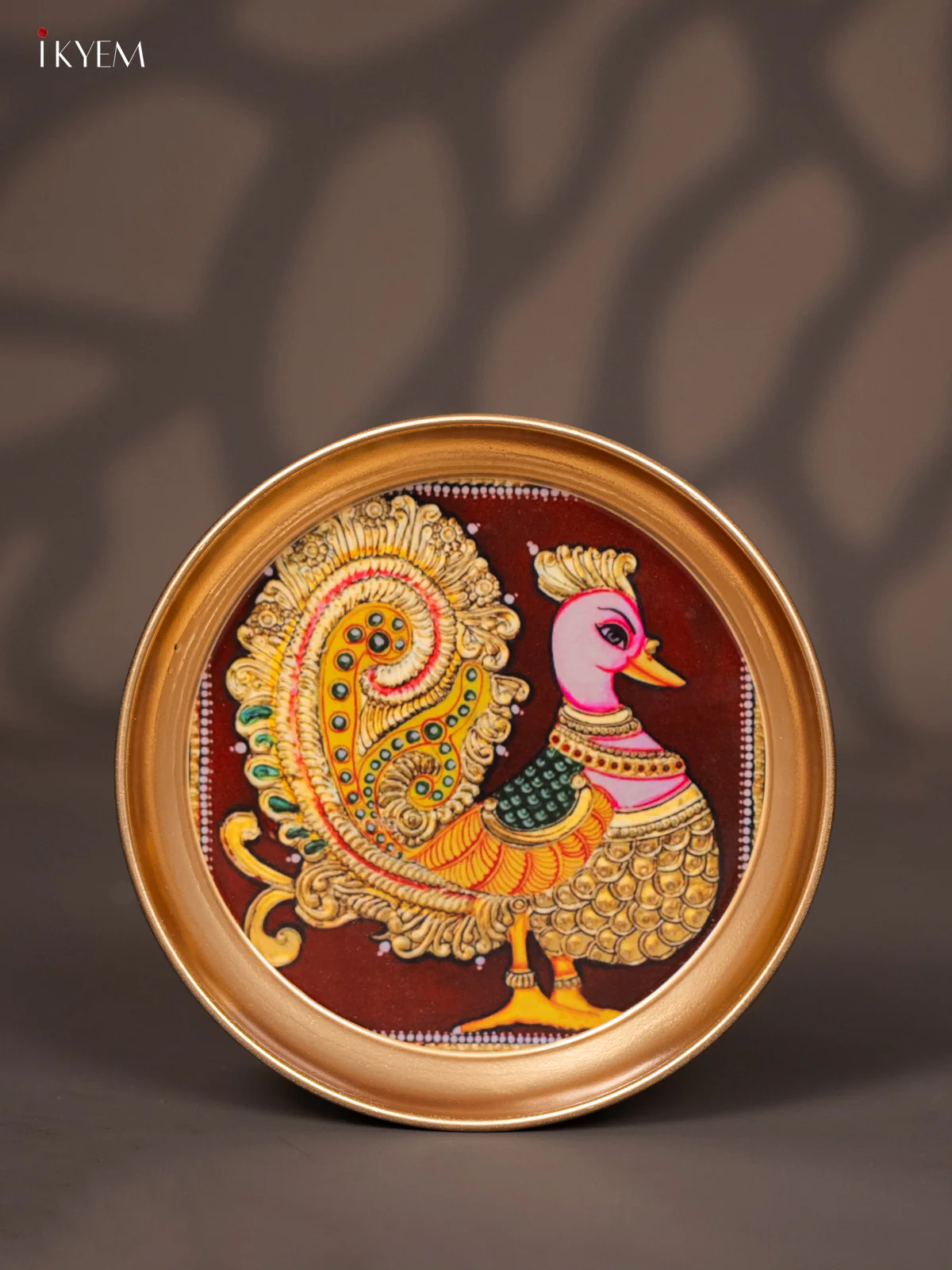 Annapakshi Printed Maroon Brass Coated Plate - 6 Inches - KJ30118