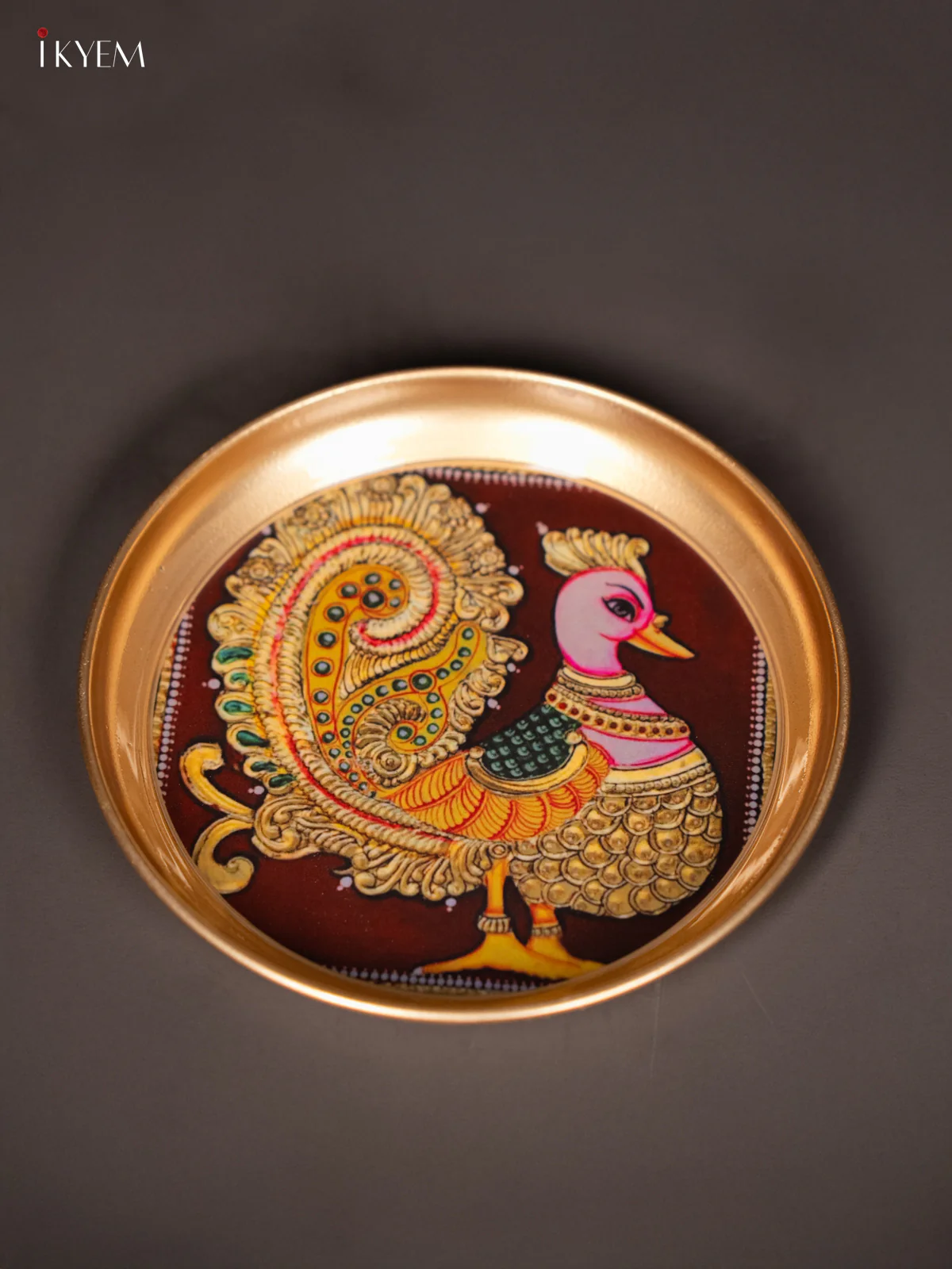 Annapakshi Printed Maroon Brass Coated Plate - 6 Inches - KJ30118 - Image 2