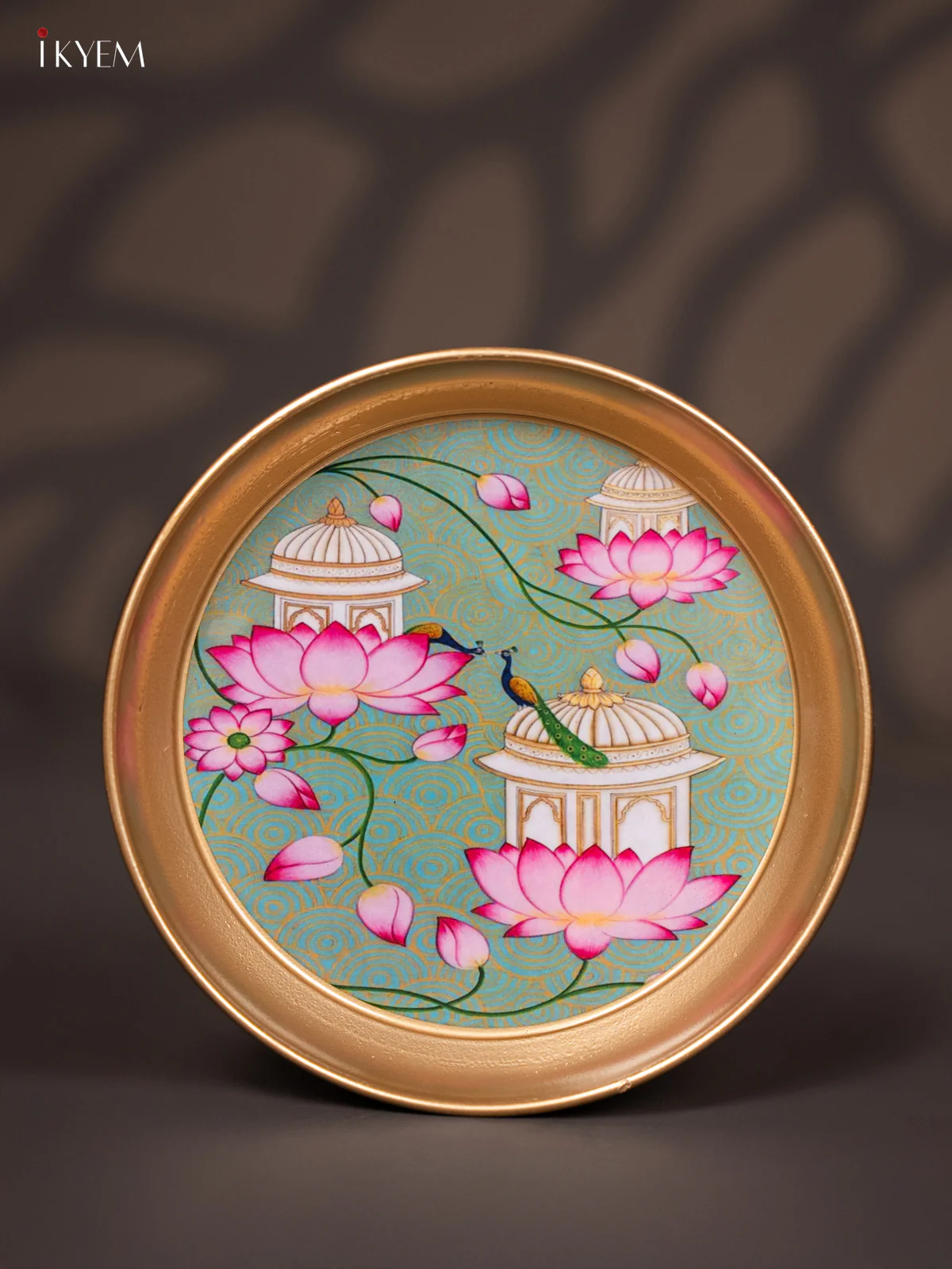 Lotus Printed Maroon Brass Coated Plate - 6 Inches - KJ30120