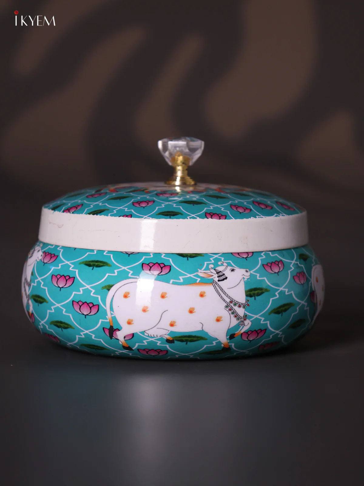 Cow & Calf Printed Teal Round Dry Fruits Jar - 5 Inch - KJ30125 - Image 2