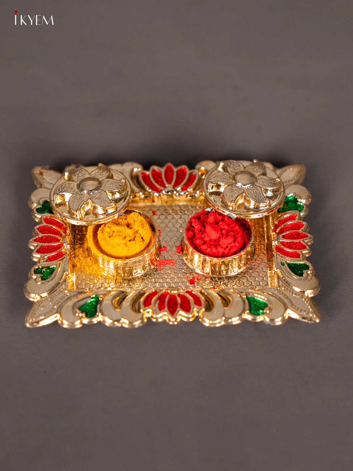 Rectangle Meenakari Haldi Kumkum Holder - (3.5×2.5) Inch - KJ30136 - Image 3