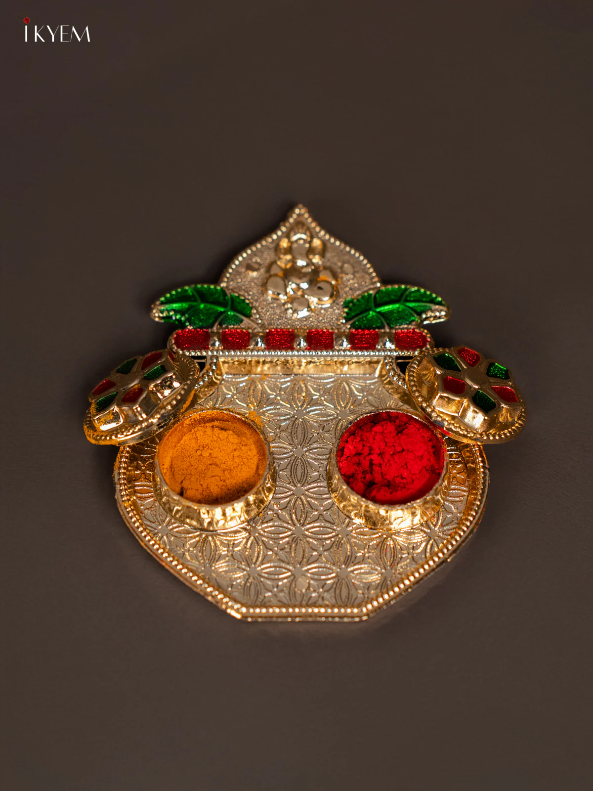 Kalasam Shaped Plate With Haldi & Kumkum Holder - (2.8×3.5) Inch - KJ30137 - Image 2