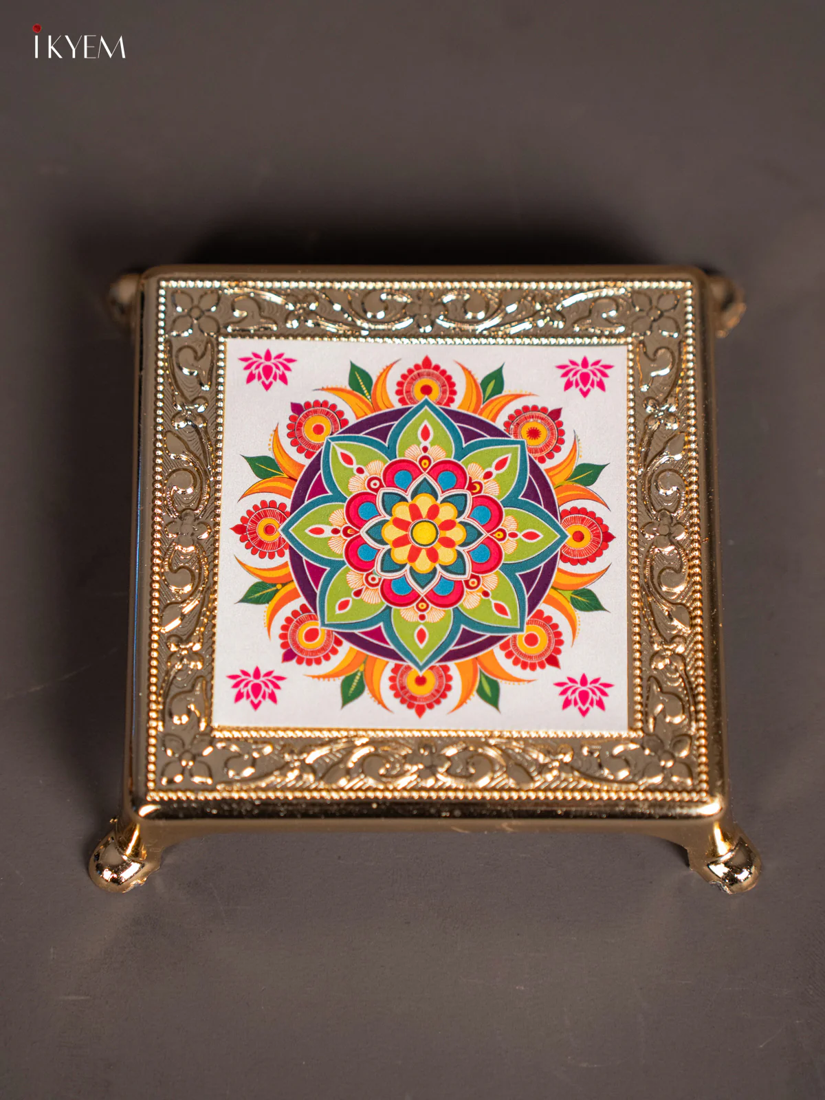 White Plastic manai With Rangoli Design - (4×4) Inch - KJ30145