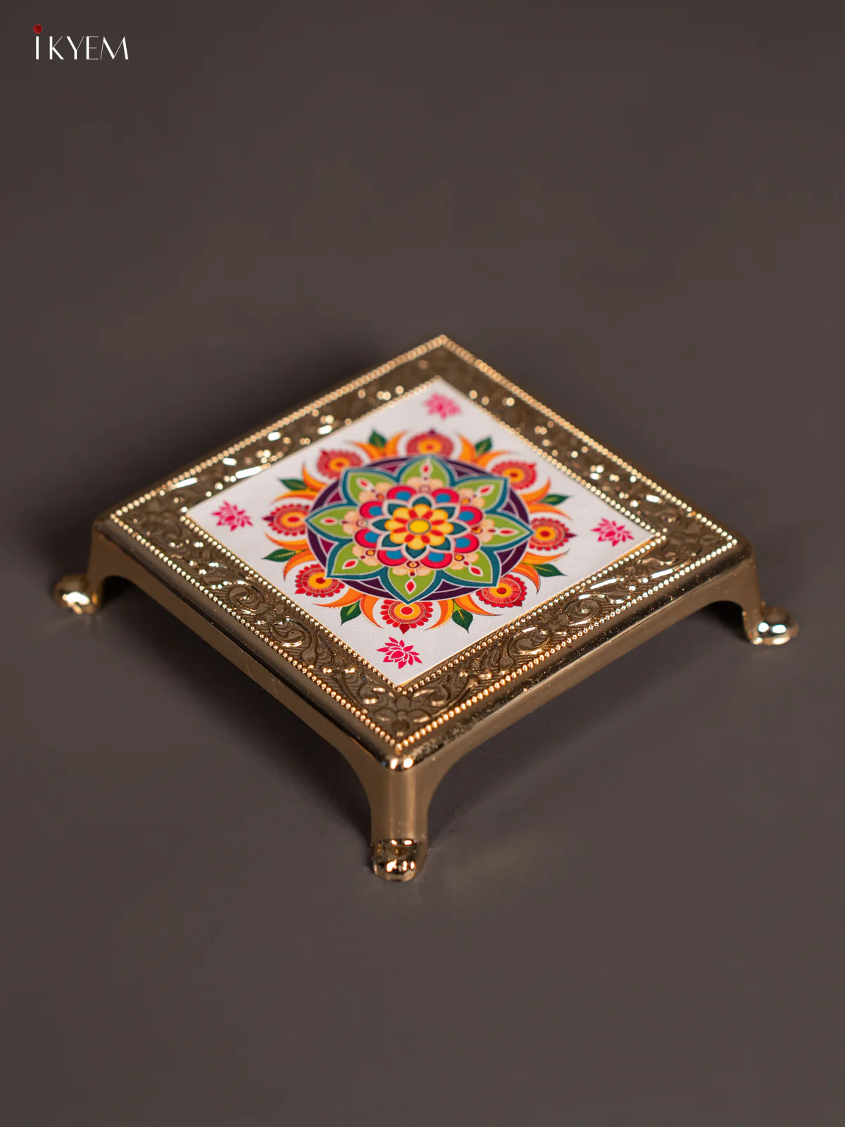 White Plastic manai With Rangoli Design - (4×4) Inch - KJ30145 - Image 3