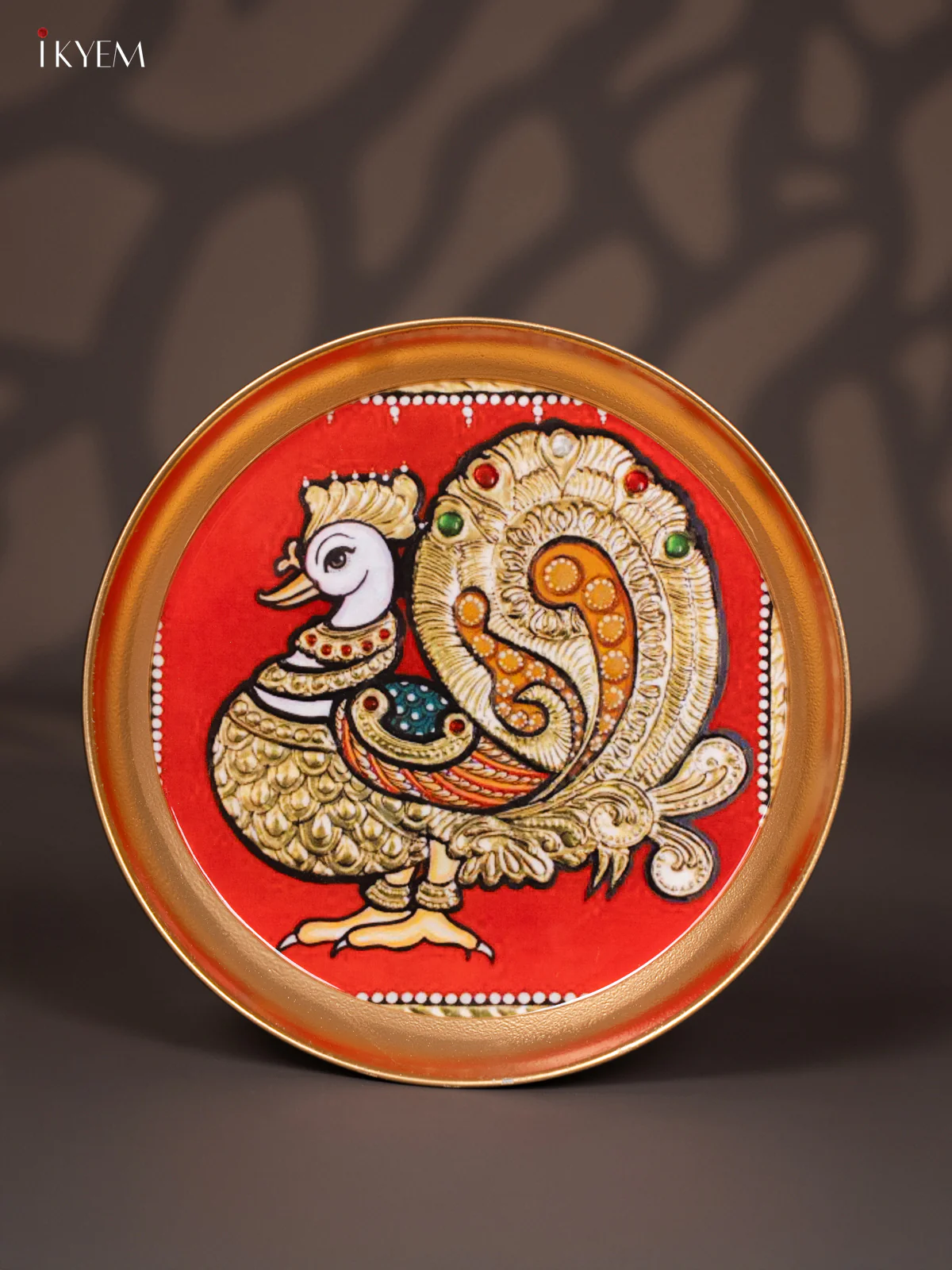 Annapakshi Printed Red Brass Coated Plate - 8 Inches - KJ30146