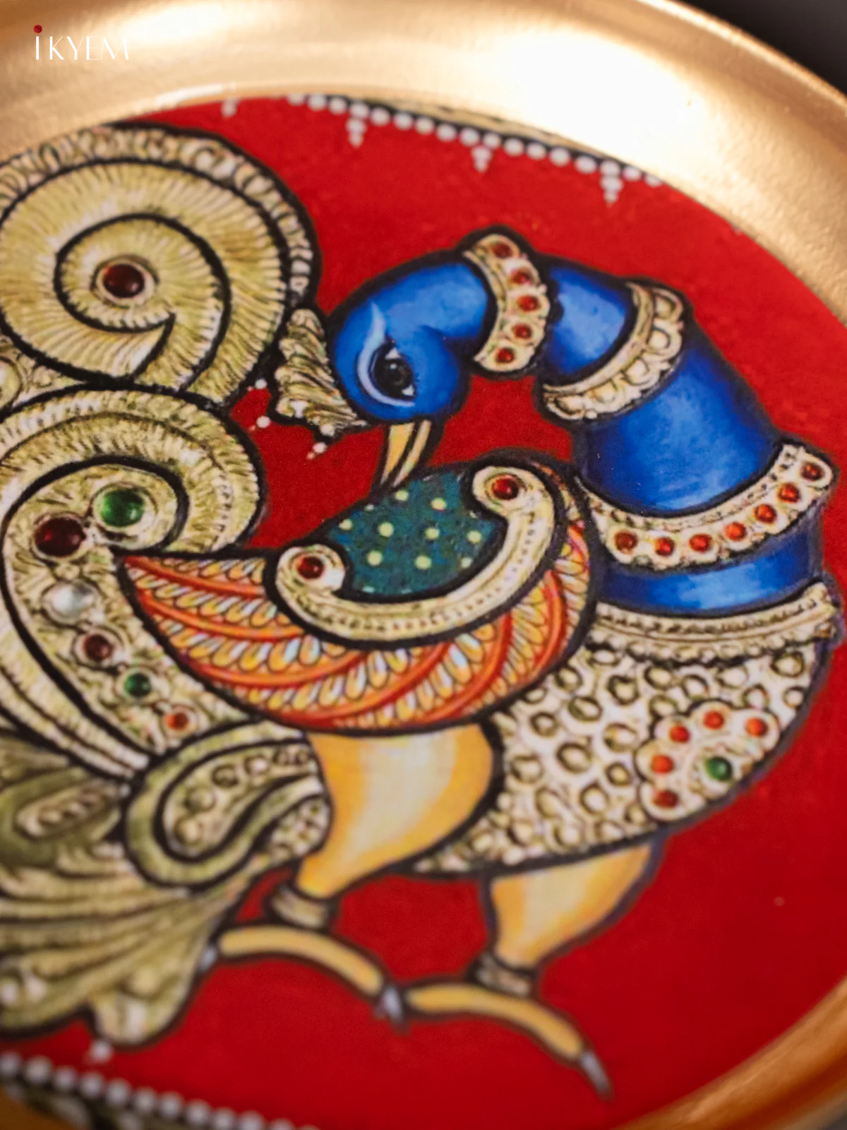 Peacock Printed Red Brass Coated Plate- 8 Inches - KJ30148 - Image 3