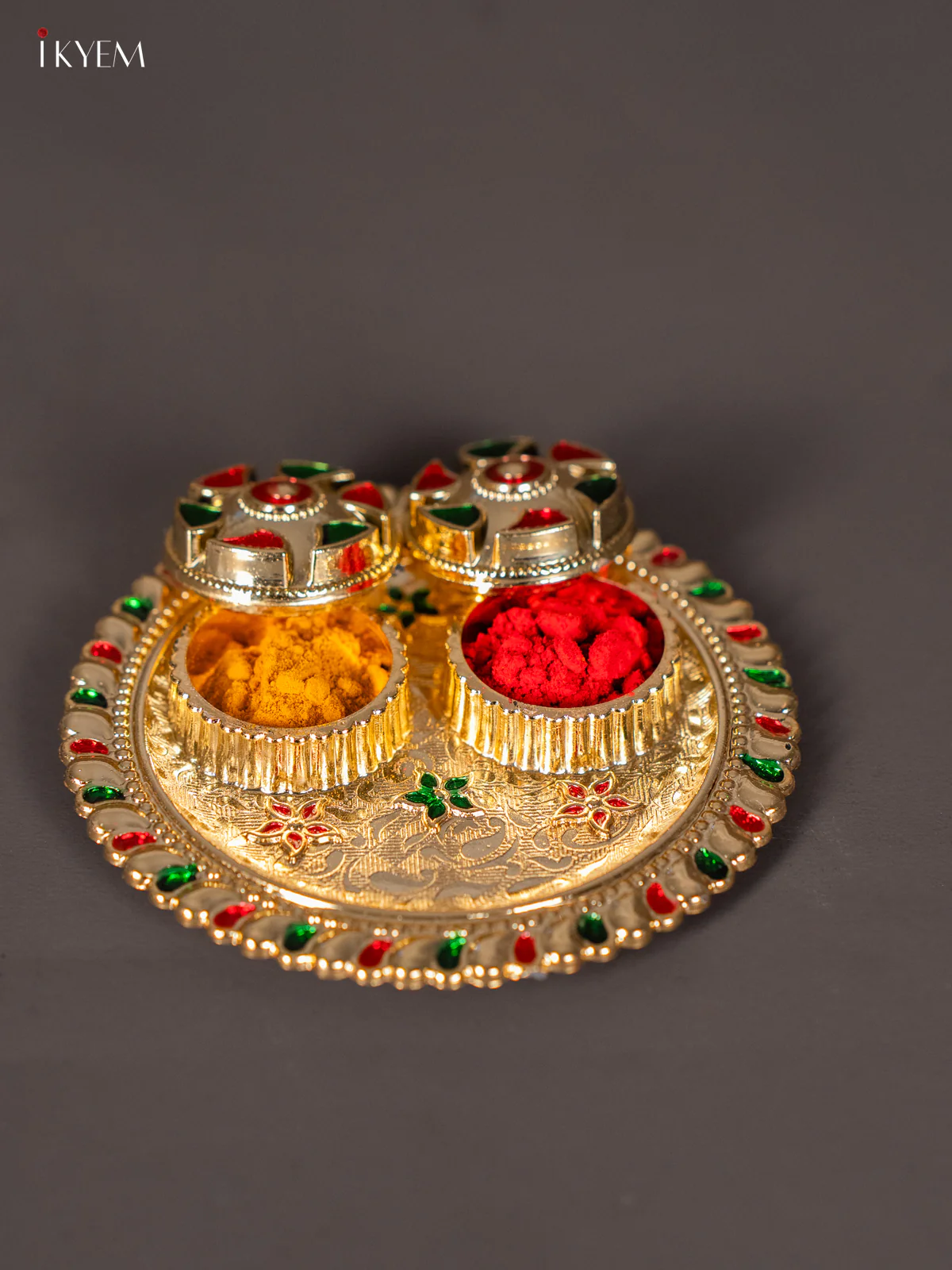Elegant Meenakari Haldi Kumkum Holder - 4 Inch - KJ30216 - Image 3