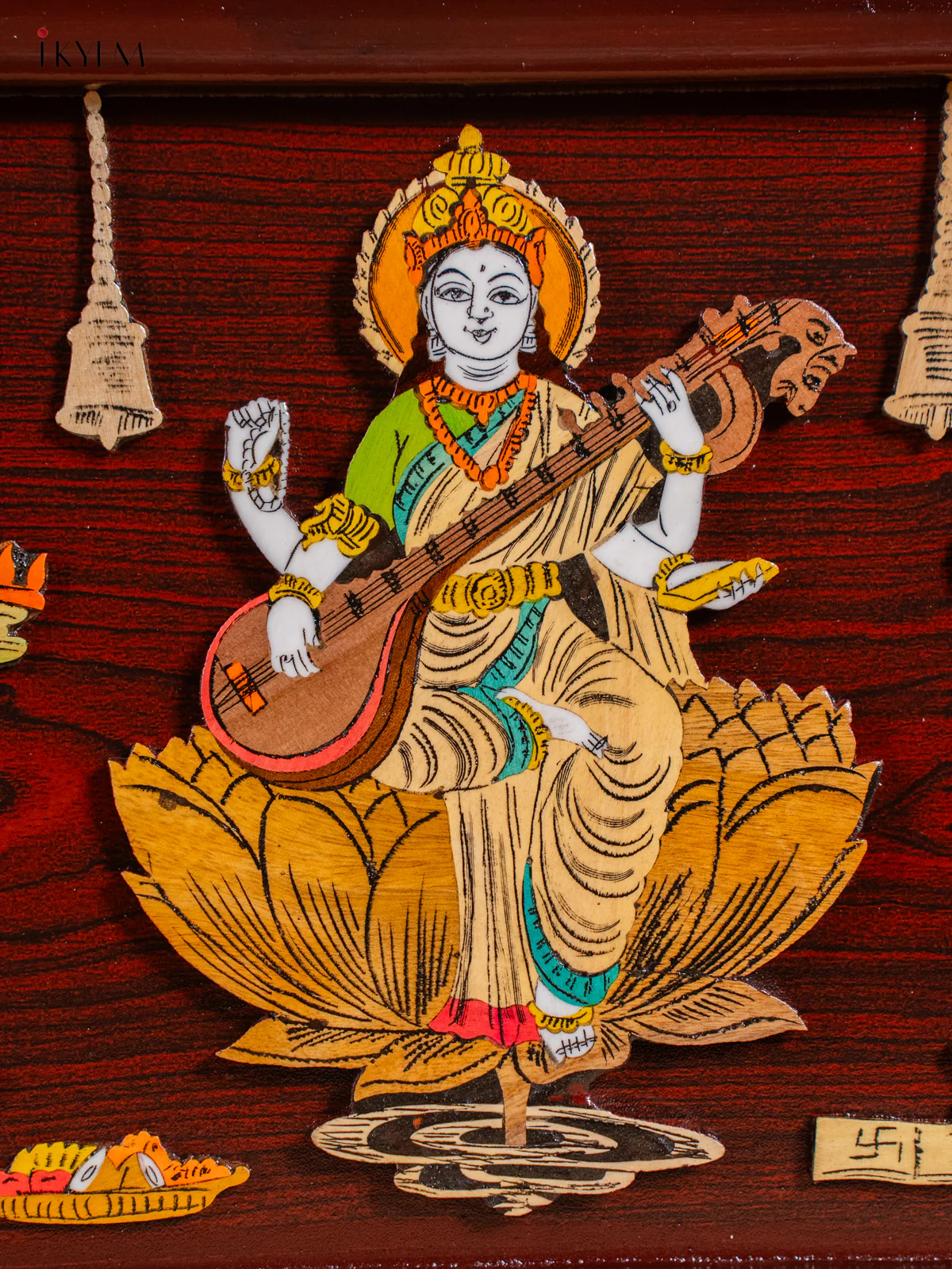 Lakshmi Ganesha Saraswathi Mysore Rosewood Inlay 3D Panel - (13×31) Inch - KJ31132 - Image 3