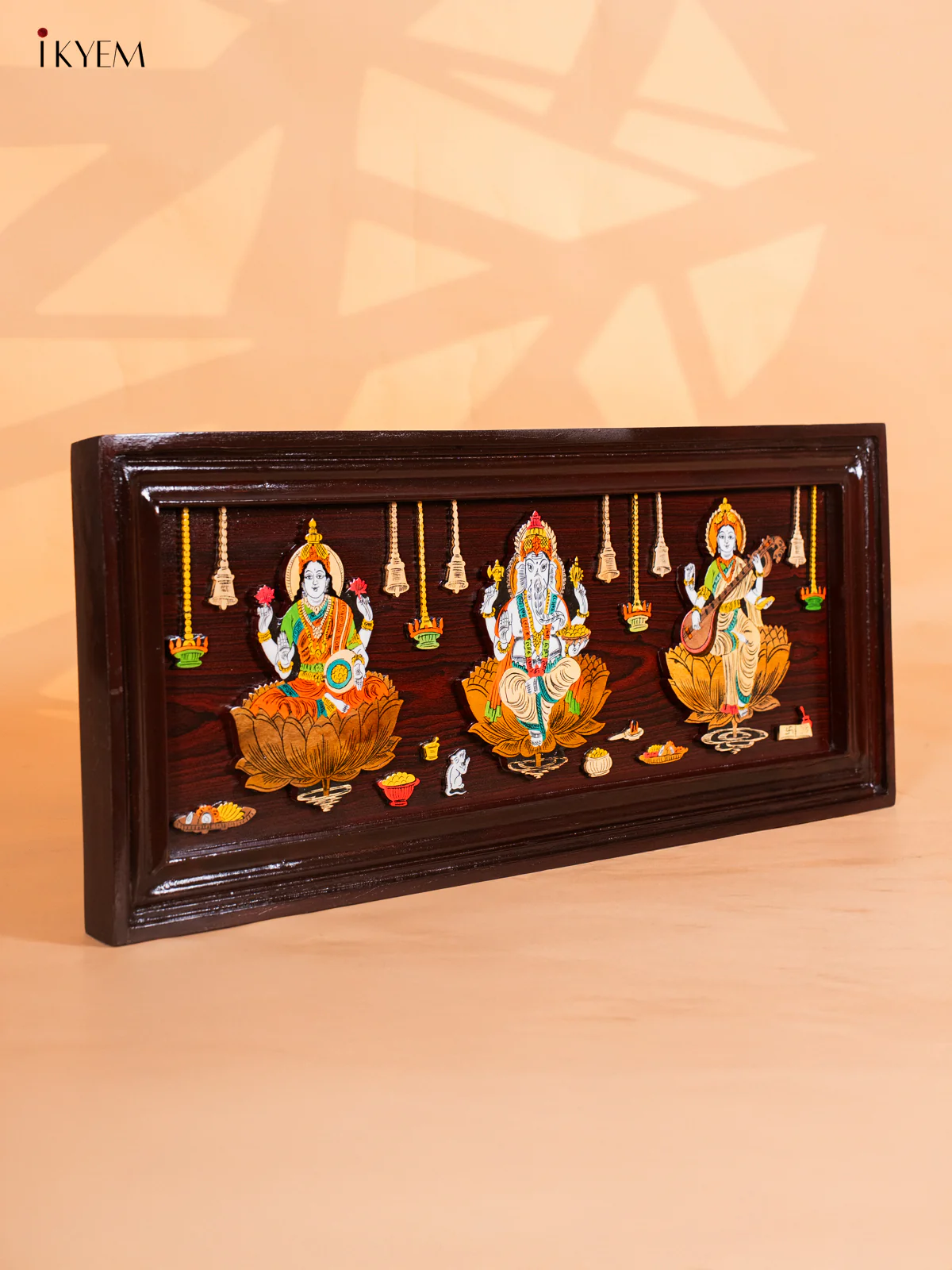 Lakshmi Ganesha Saraswathi Mysore Rosewood Inlay 3D Panel - (13×31) Inch - KJ31132 - Image 5