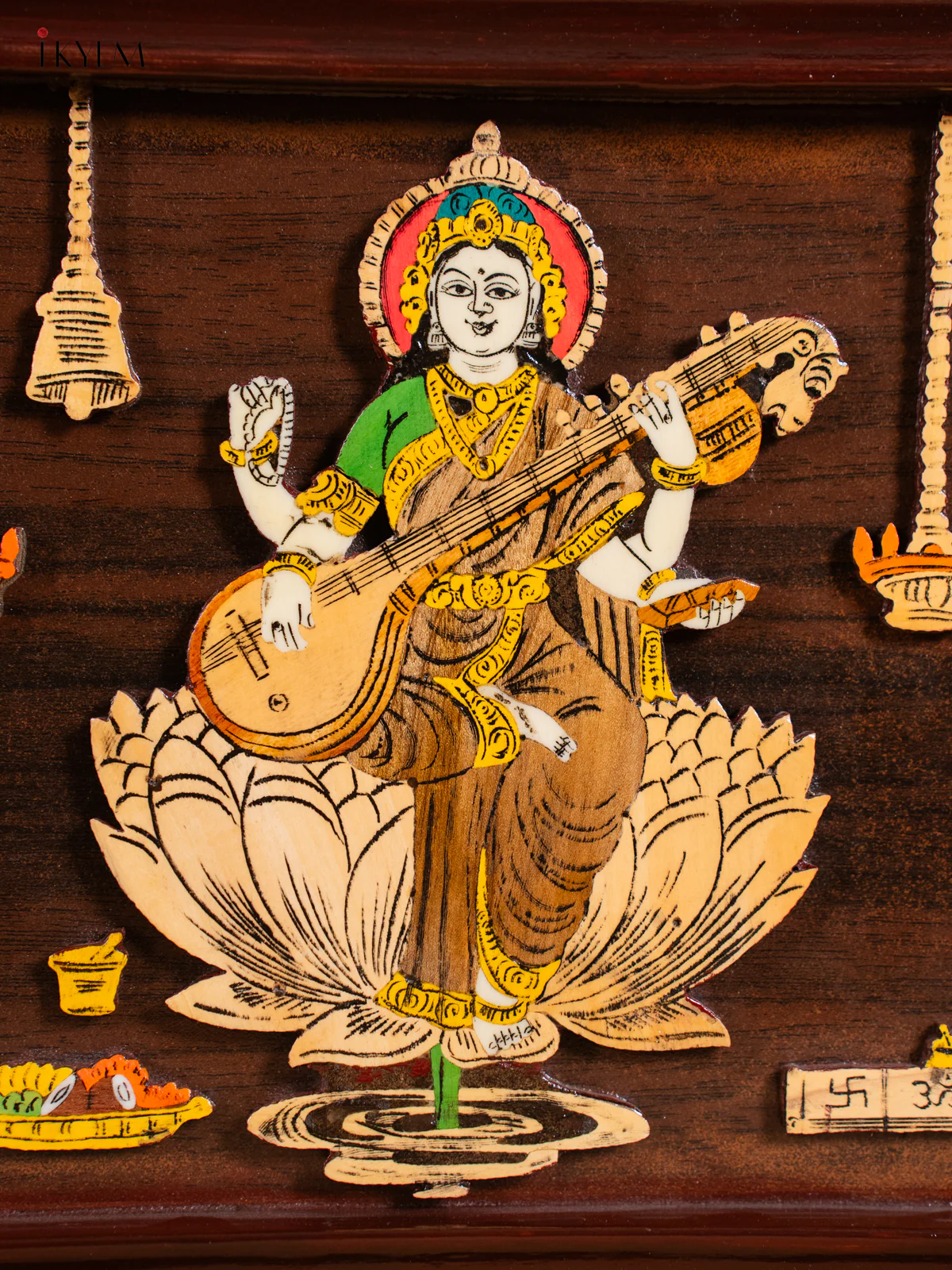 Lakshmi Ganesha Saraswathi Mysore Rosewood Inlay 3D Panel - (13×31) Inch - KJ31133 - Image 3
