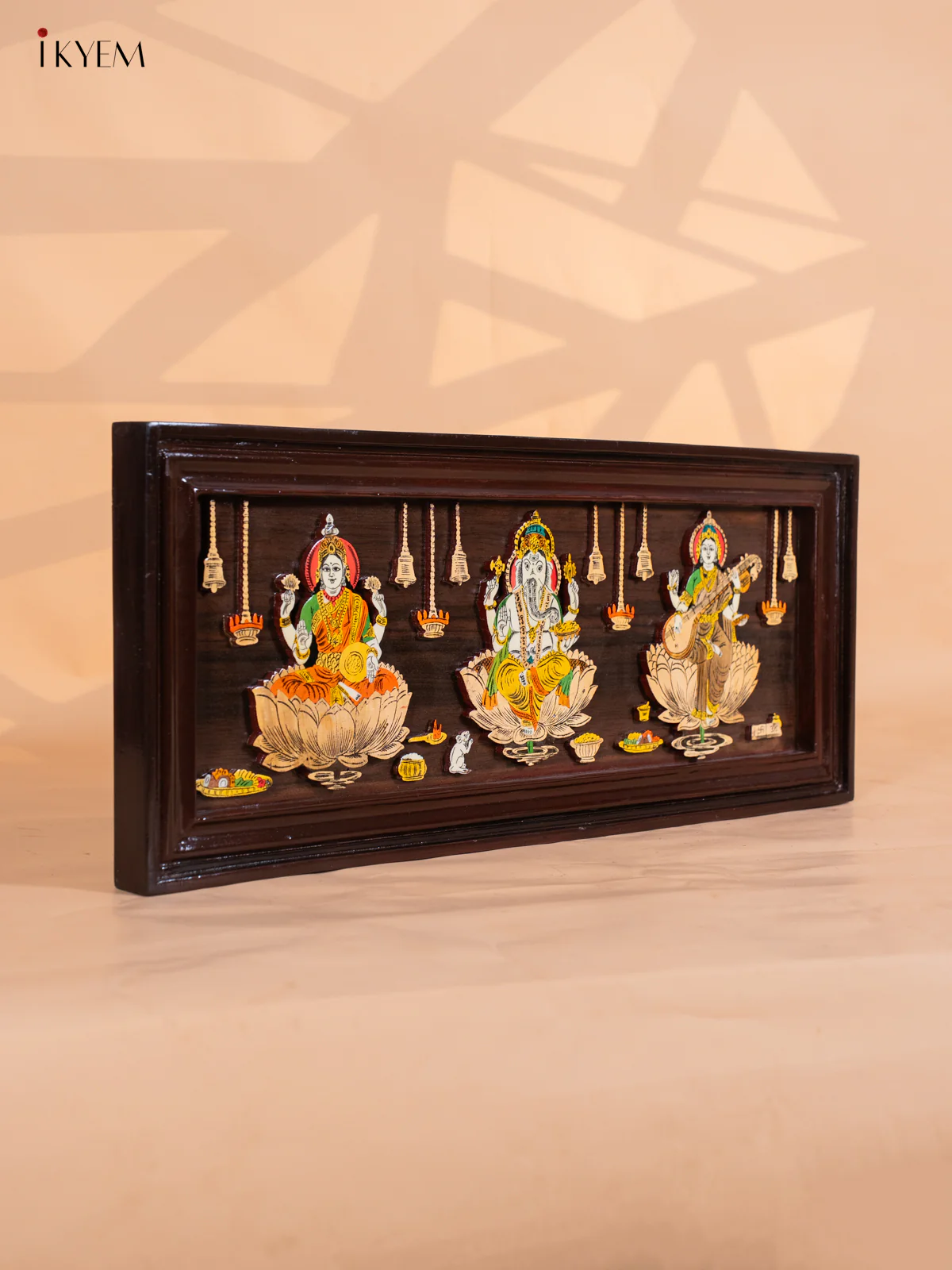 Lakshmi Ganesha Saraswathi Mysore Rosewood Inlay 3D Panel - (13×31) Inch - KJ31133 - Image 5