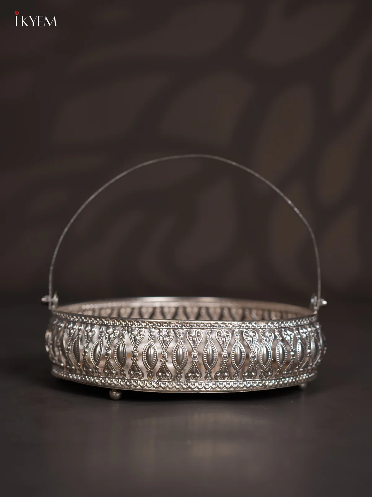 Golden Peacock Digital Printed German Silver Tray With Handle  - 8 Inch - KJ31211 - Image 4