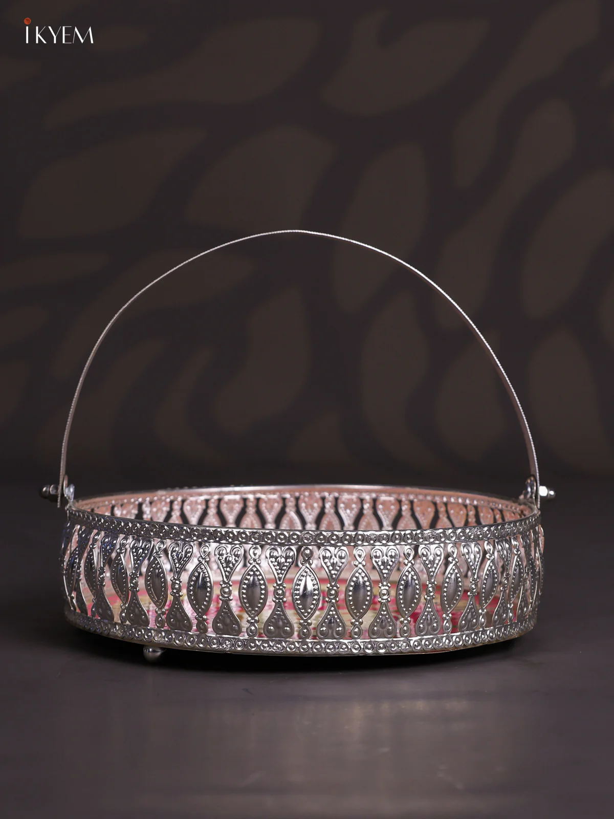 Cow & Calf Digital Printed German Silver Tray With Handle - Pink - 8 Inch - KJ31219 - Image 4