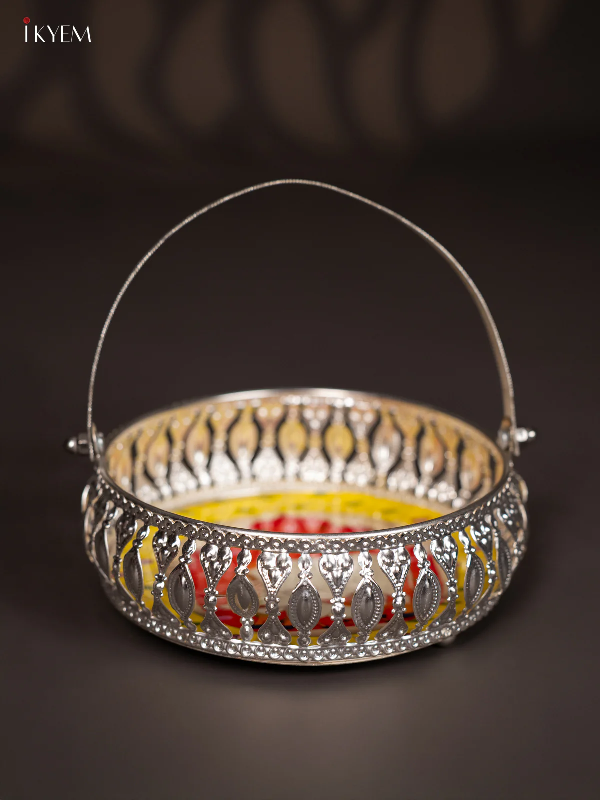 Cow & Calf Digital Printed German Silver Tray With Handle  - Yellow - 6 Inch - KJ31228 - Image 4
