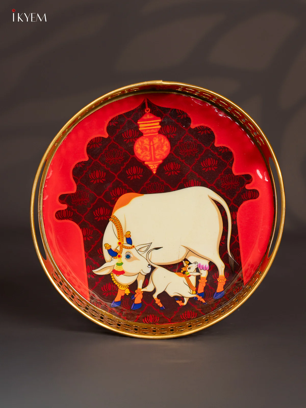 Cow and Calf Digital Printed Metal Tray  - Brown - 8 Inch - KJ31238