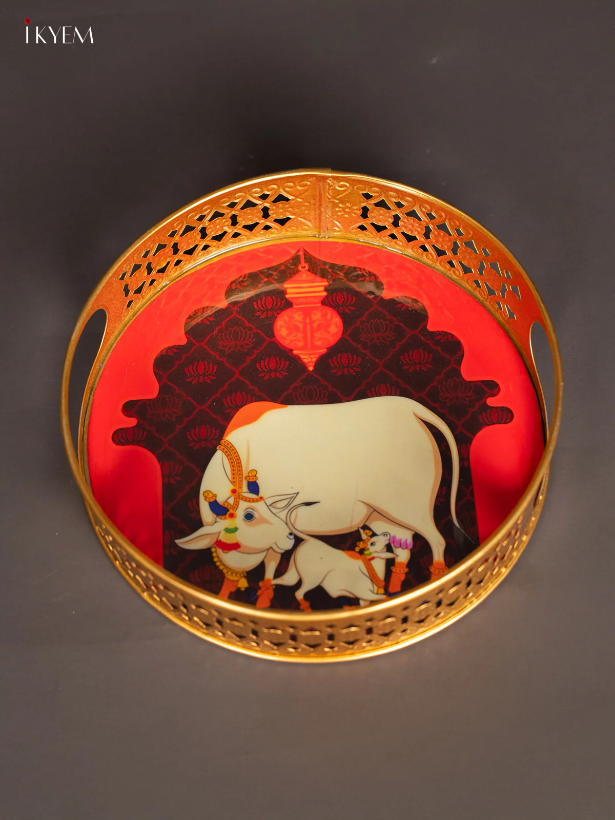 Cow and Calf Digital Printed Metal Tray  - Brown - 8 Inch - KJ31238 - Image 2