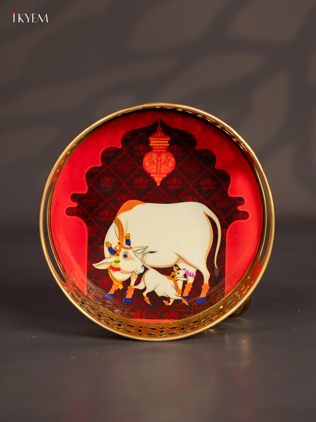 Cow and Calf Digital Printed Metal Tray  - Brown - 6 Inch - KJ31239