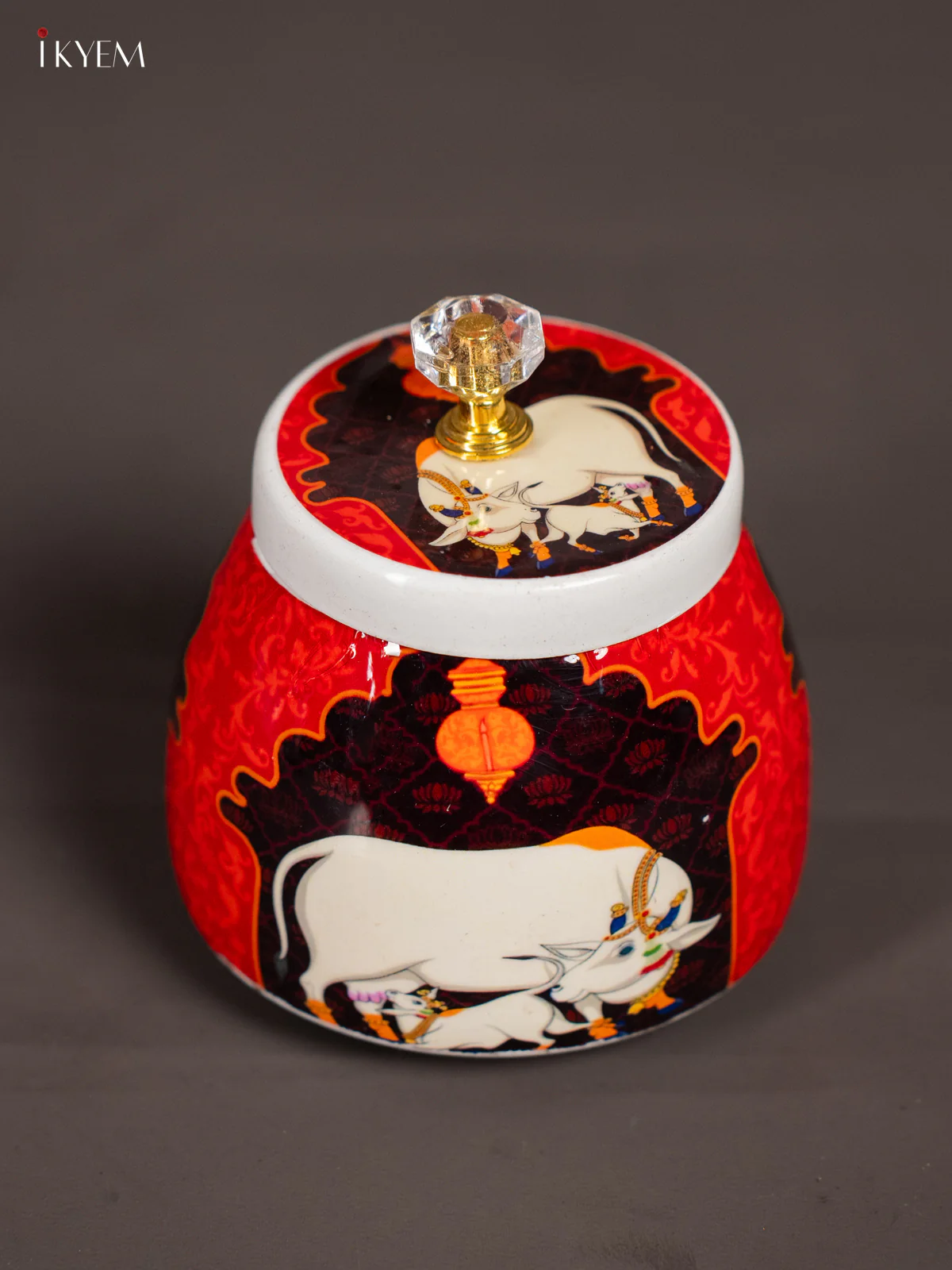 Red & Brown Digital Printed Cow Dry Fruit Jar – 4 Inch - KK01135