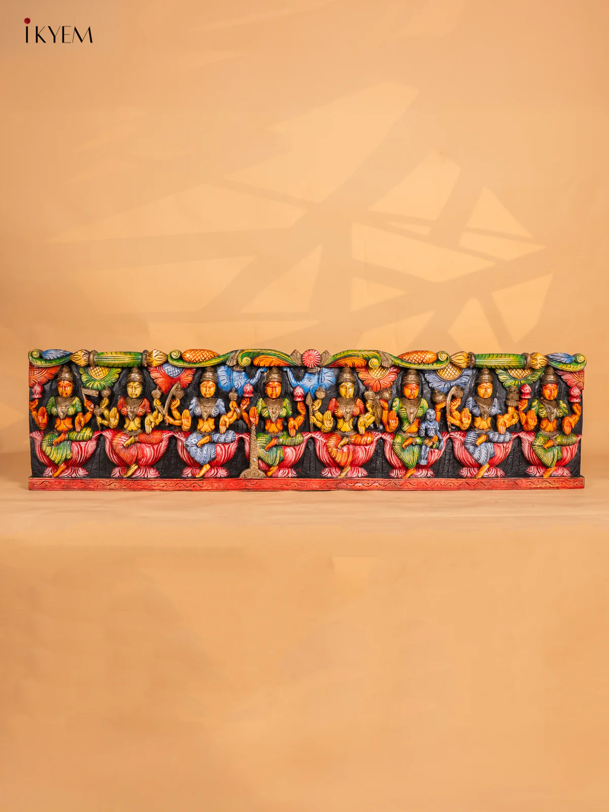 Hand-Painted Wooden Astalakshmi Panel -(12×47.5) Inch - KK01151