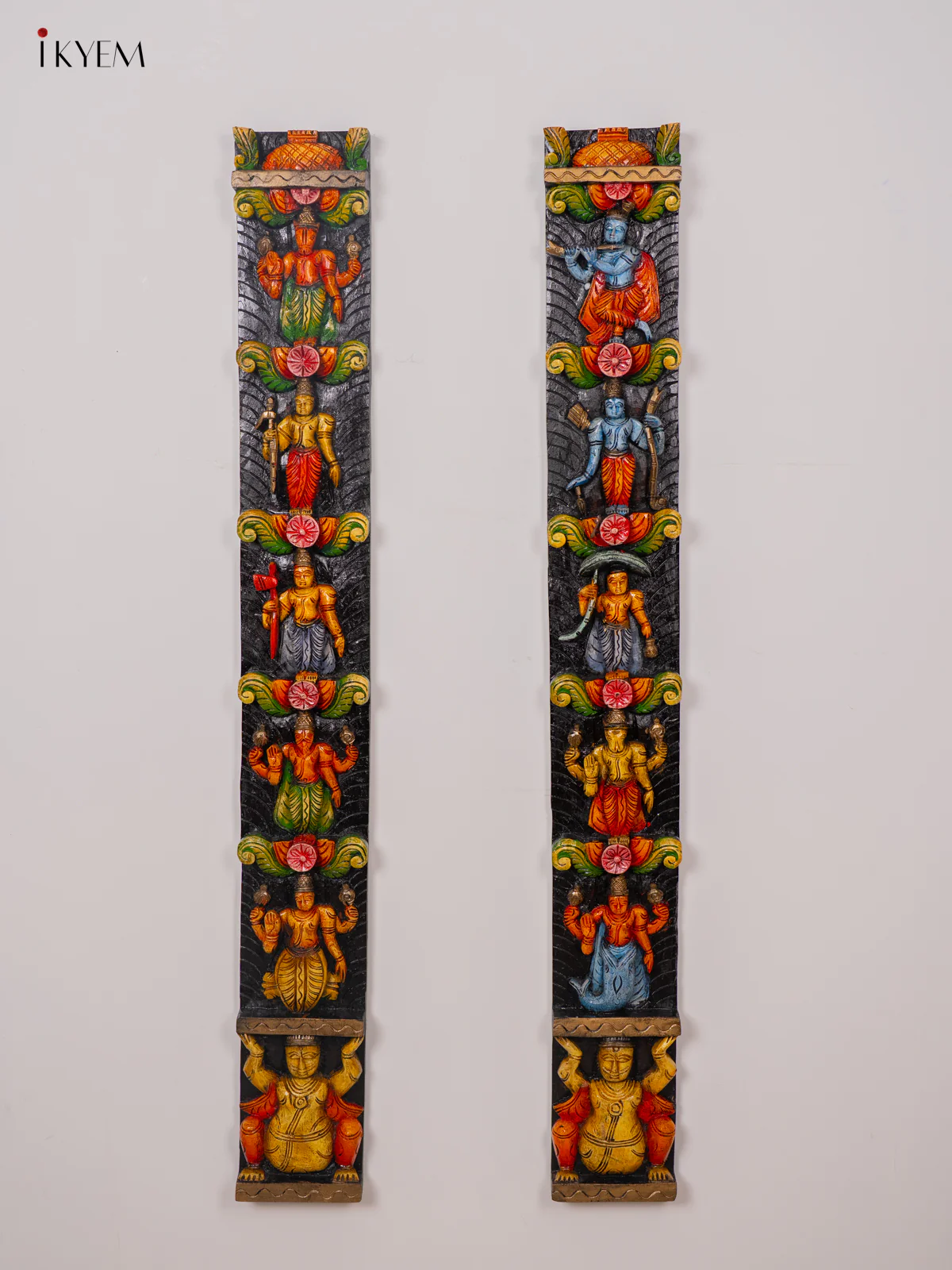 Hand-Painted Wooden Vertical Dasavatharam Panel Set - (48×6) Inch - KK01152