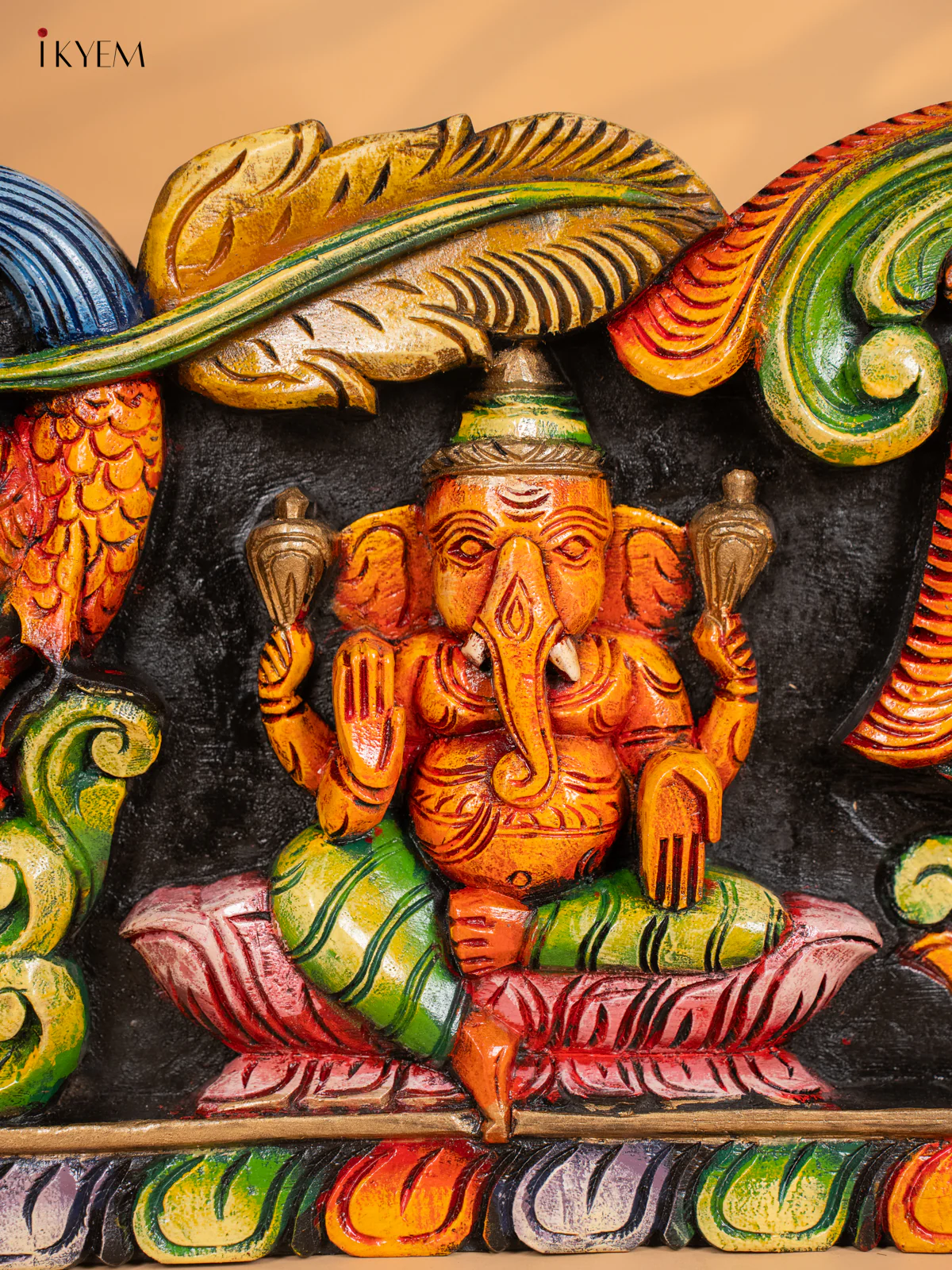Wooden Handpainted Lakshmi Ganesha Sarawati Panel - (12×35) Inch - KK01153 - Image 3