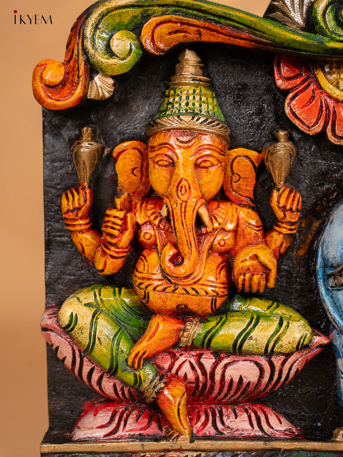 Wooden Handpainted Gajalakshmi Ganesha Saraswathi Panel - (12×36) Inch - KK01154 - Image 3