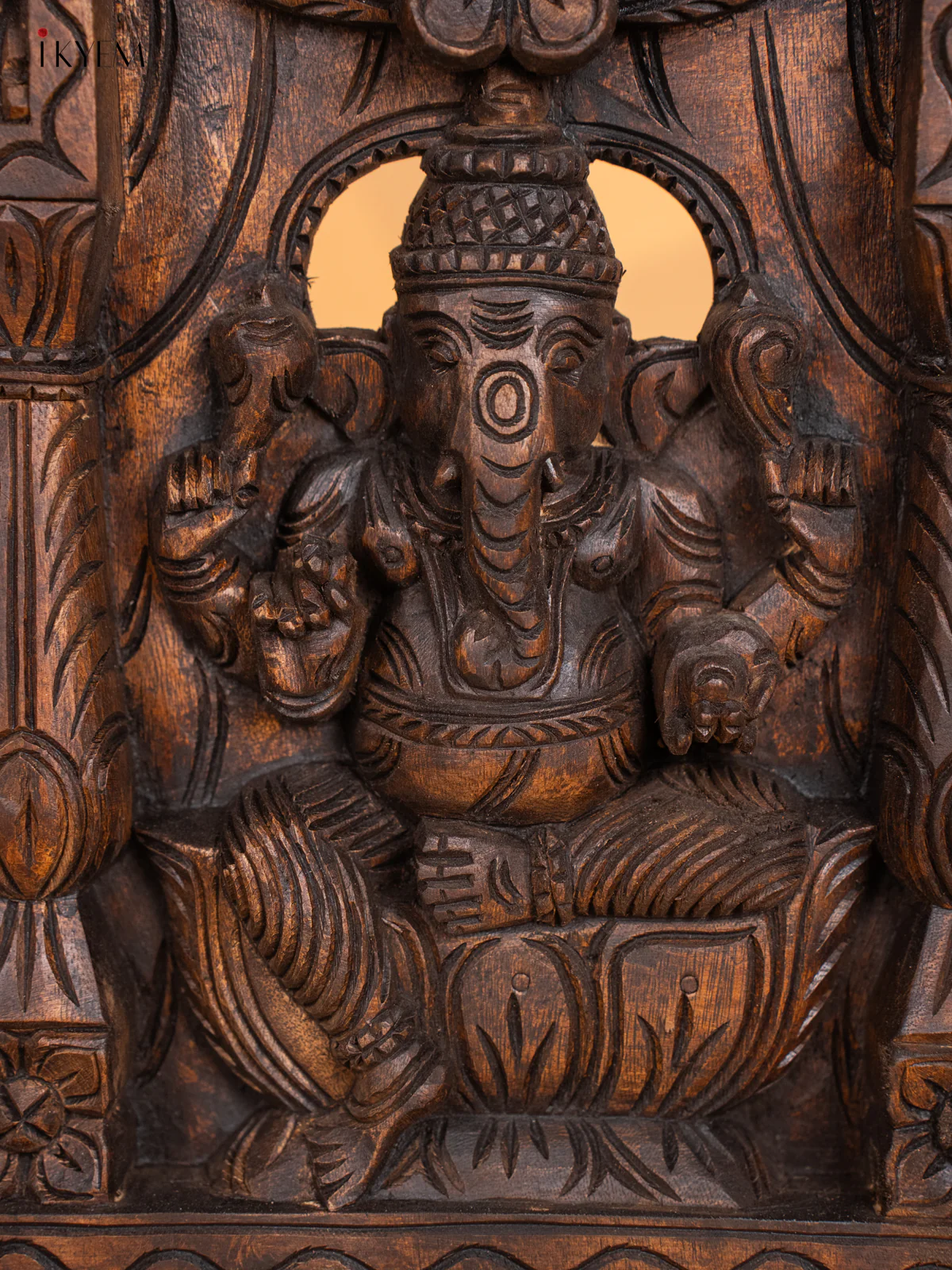 Wooden Handpainted Temple Ganesha Wall Panel - KK01157 - Image 2