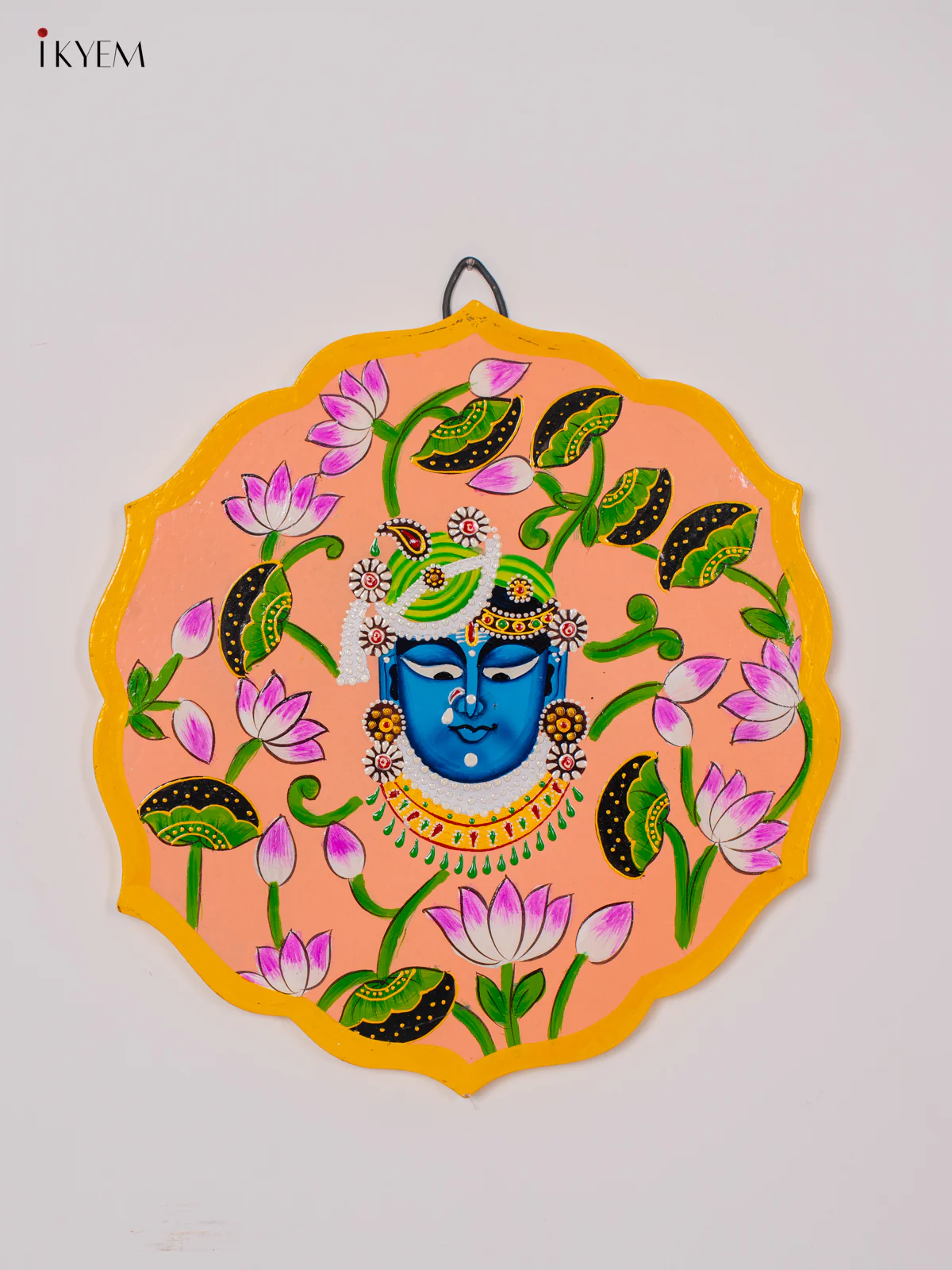 Auspicious Hand-painted Srinath Ji Wooden Wall Plate - 10 Inch - KK04117