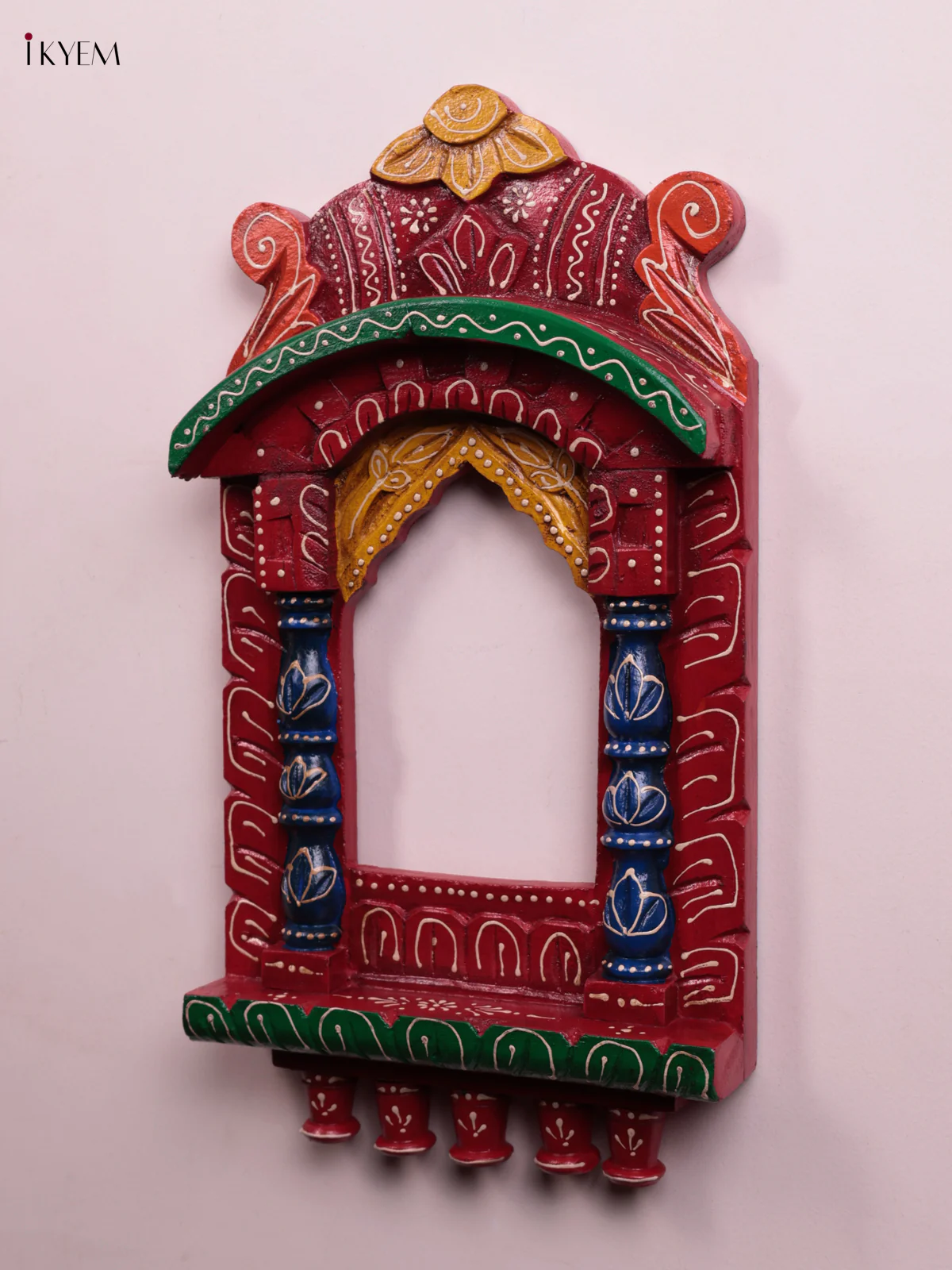 Hand-Painted Wooden Jharokha - Red - 17 Inch - KK05111 - Image 2