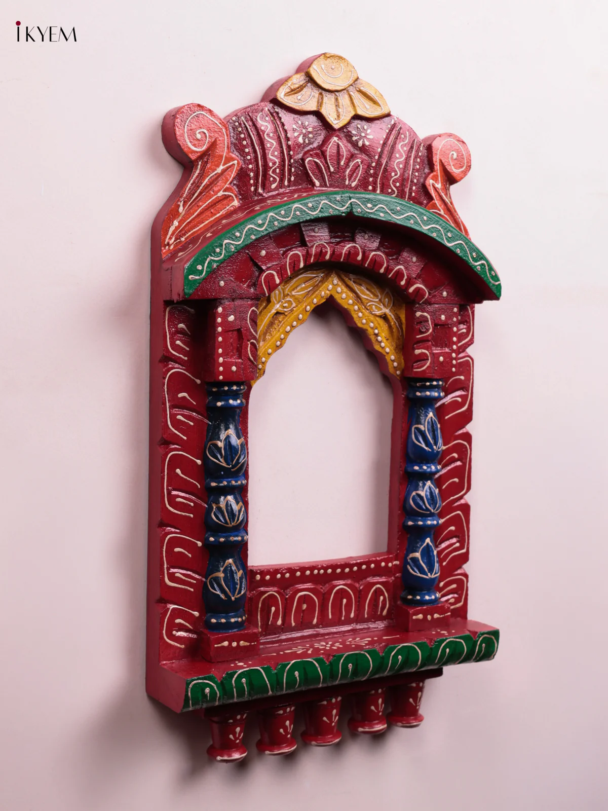 Hand-Painted Wooden Jharokha - Red - 17 Inch - KK05111 - Image 3