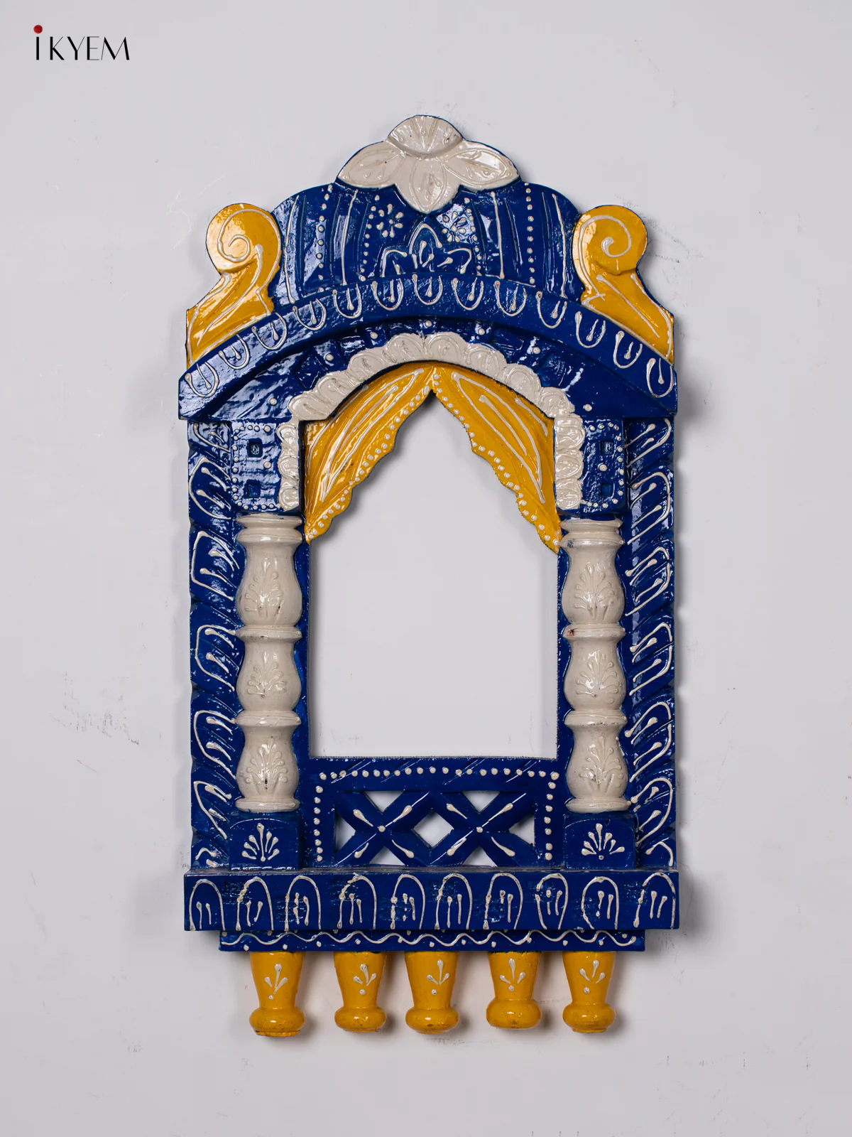 Hand-Painted Wooden Jharokha- Blue - 17 Inch - KK05112