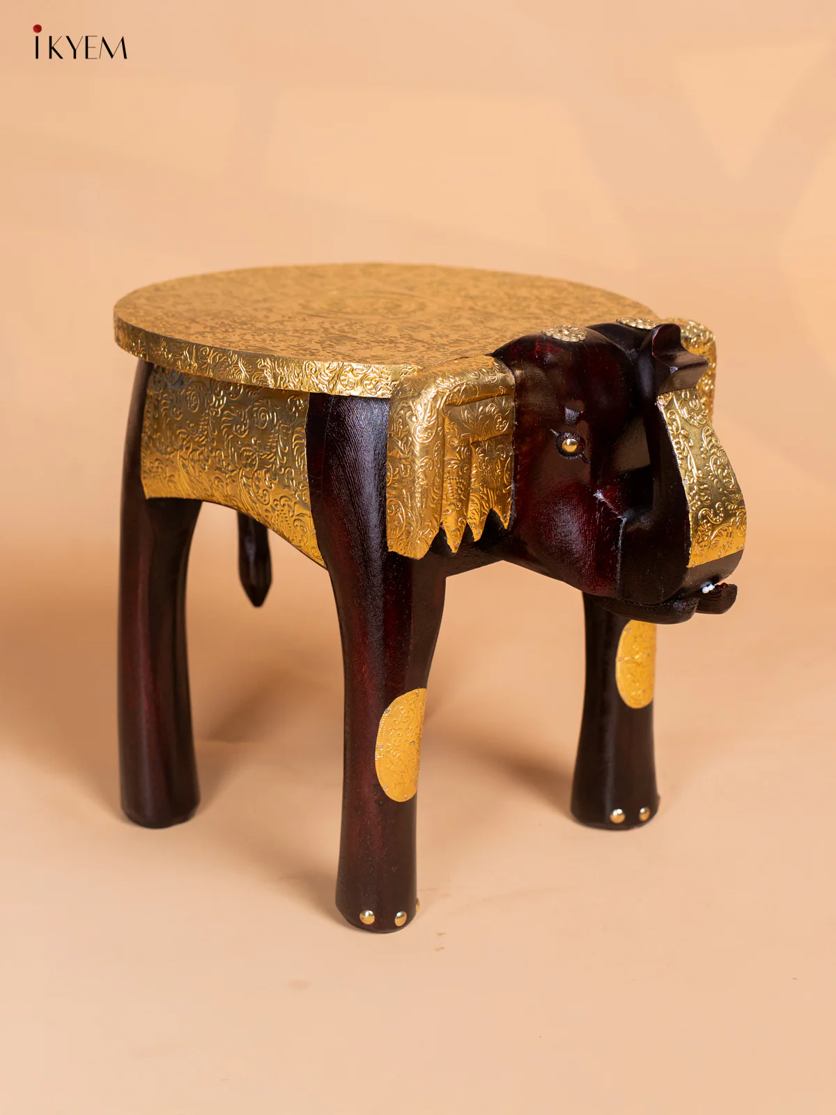 Brass Fitted Elephant Stool - 12 Inches - KK05115