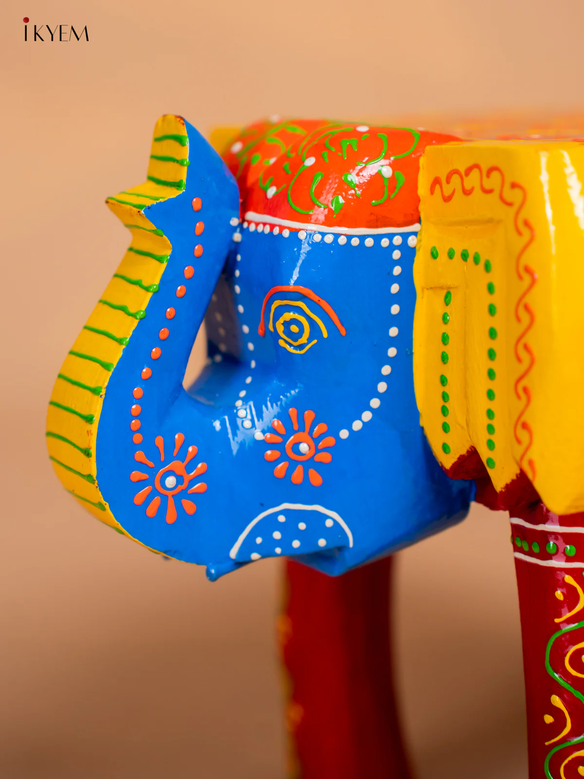 Hand-Painted Wooden Elephant Stool - Red - 8 Inches - KK05125 - Image 2