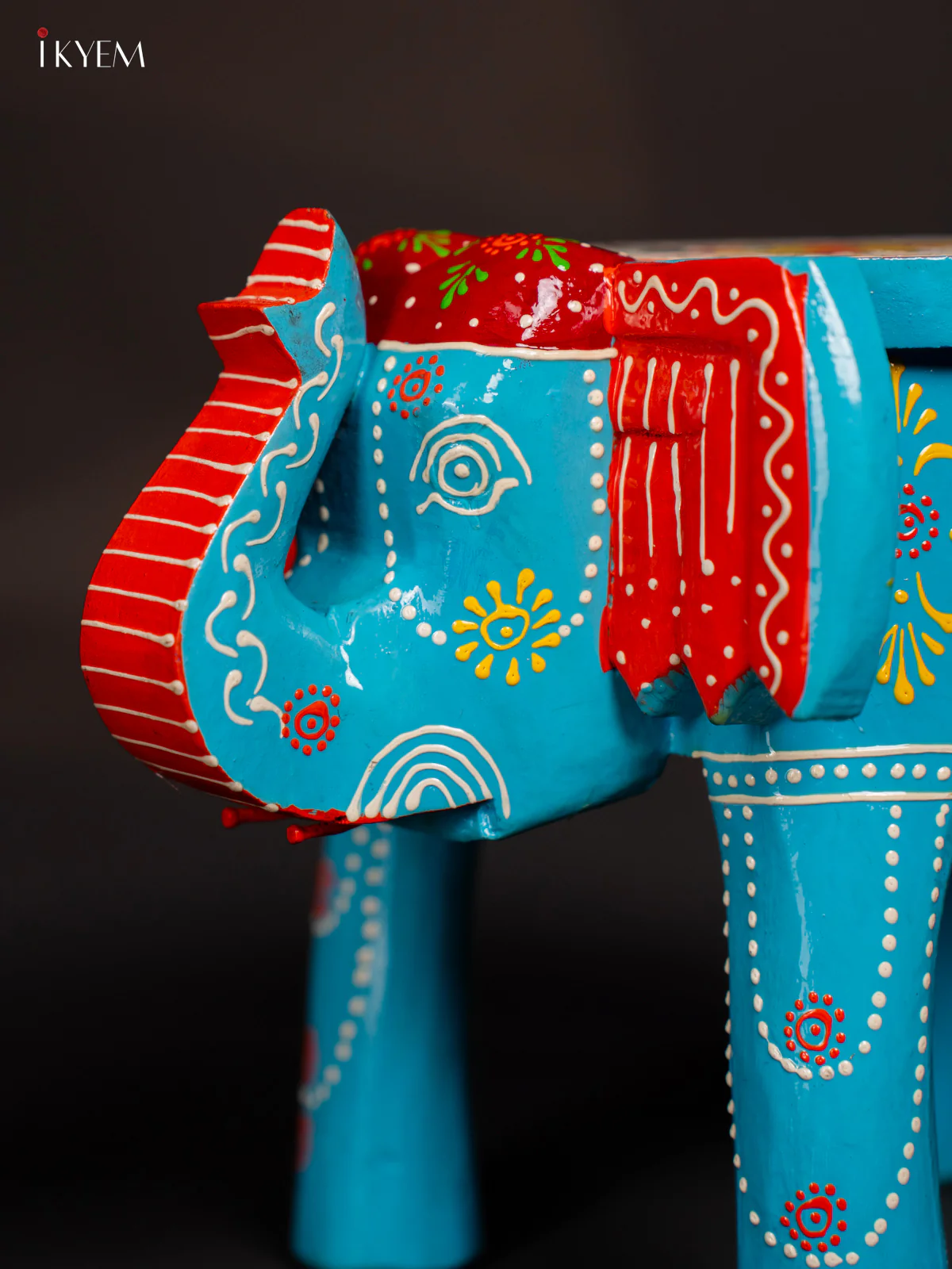 Hand-Painted Wooden Elephant Stool - Sky Blue - 8 Inches - KK05126 - Image 2