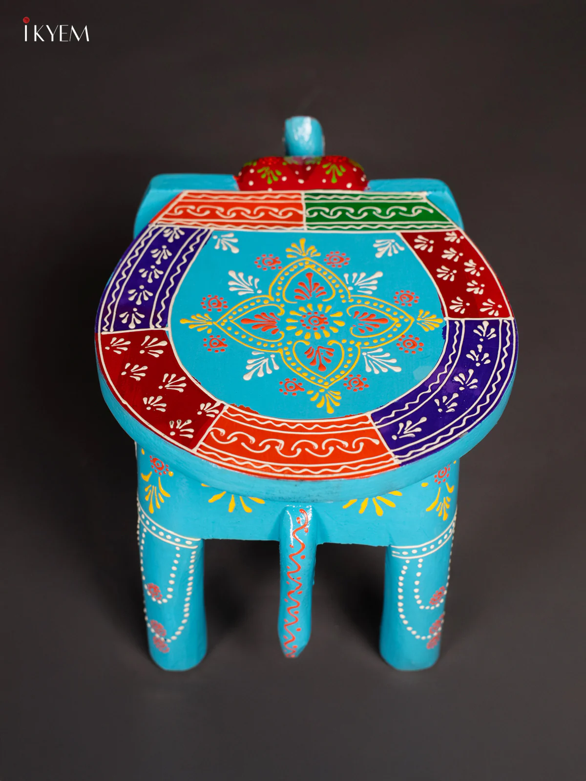Hand-Painted Wooden Elephant Stool - Sky Blue - 8 Inches - KK05126 - Image 4