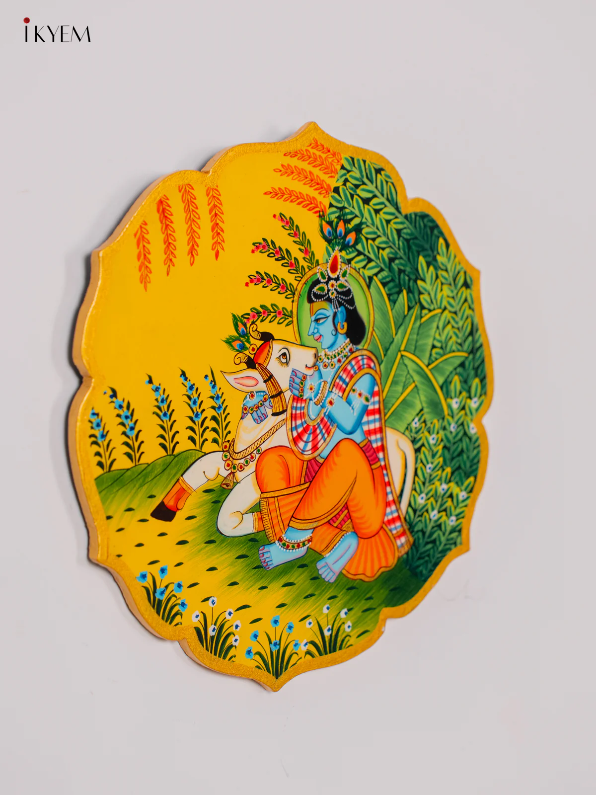 Hand-Painted Wooden Krishna & Cow Wall Hanging Plate - 10 Inch - KK05127 - Image 3