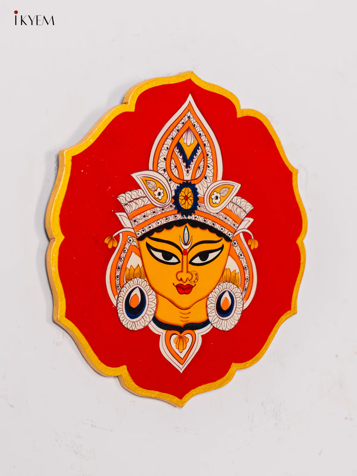 Hand-Painted Wooden Maa Durga Wall Hanging Plate - 10 Inch - KK05131 - Image 3