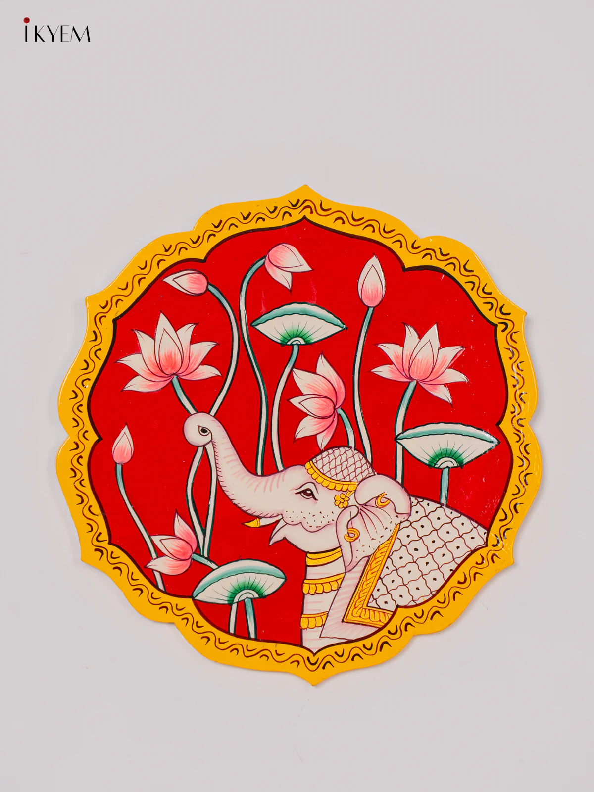 Wooden Hand painted Elephant Wall hanging plates - Red - 10 Inch - KK05133