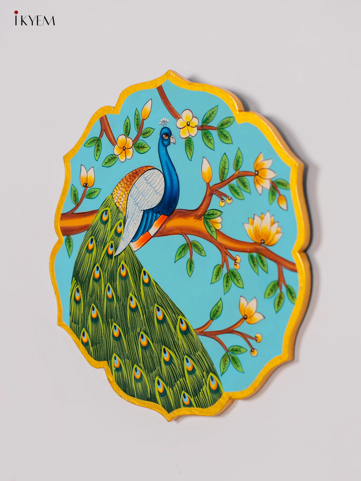 Hand-Painted Wooden Peacock Wall Hanging Plates - Sky Blue - 10 Inch - KK05136 - Image 2