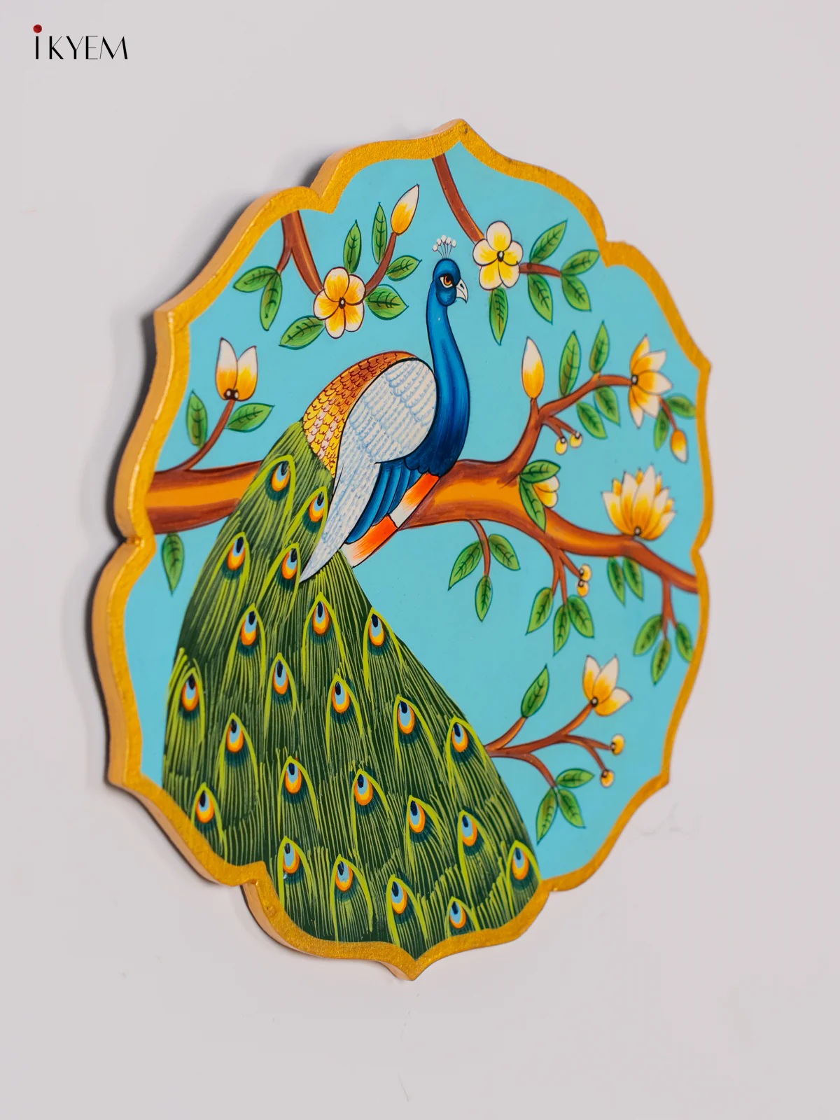 Hand-Painted Wooden Peacock Wall Hanging Plates - Sky Blue - 10 Inch - KK05136 - Image 3