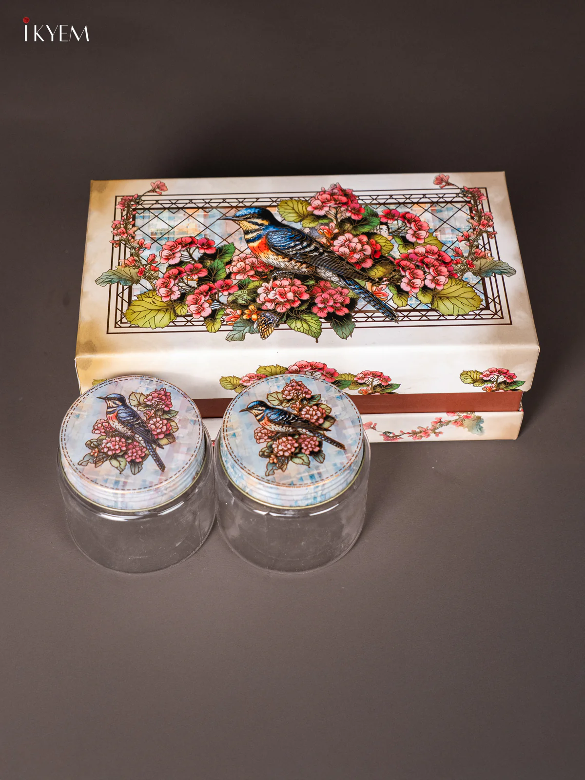 Bird & Floral Design Gift Hamper Box With Set of 2 Glass Jar - KK06131 - Image 3