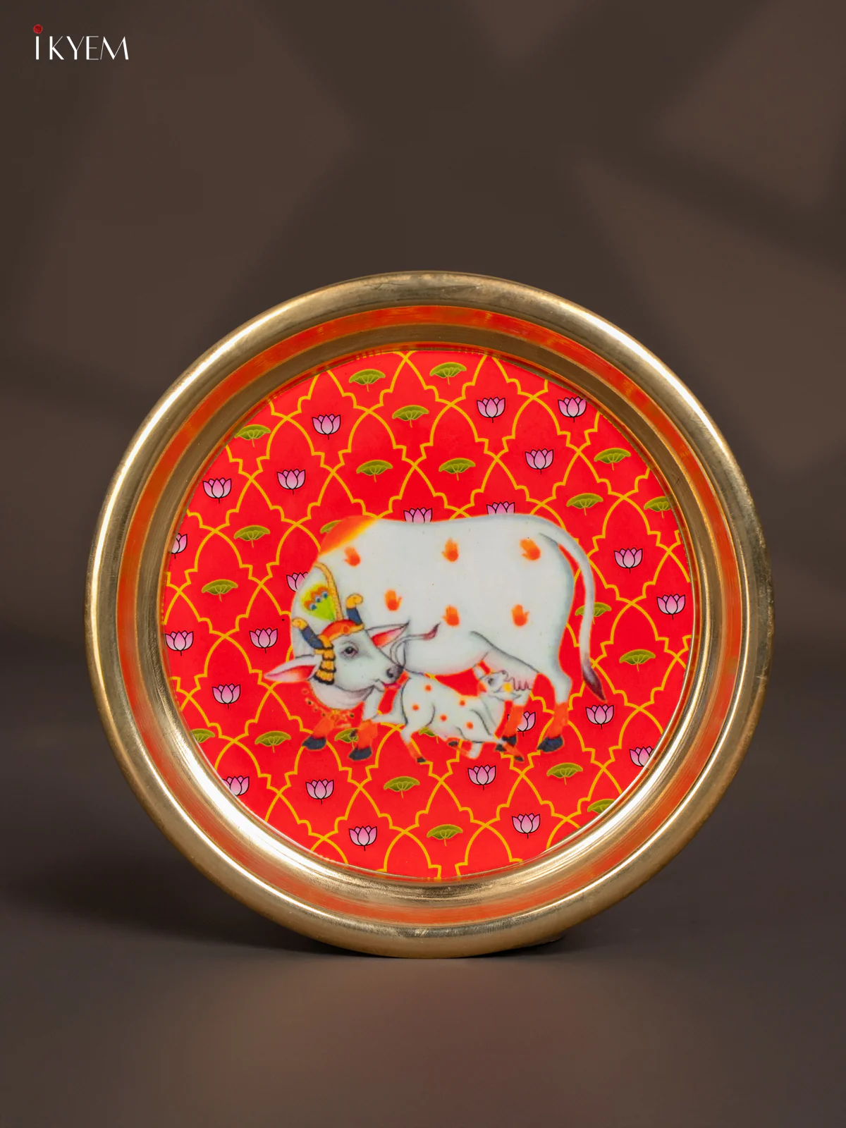 Cow & Calf Digital Printed Brass Plate – Red - 6 Inch - KK11140