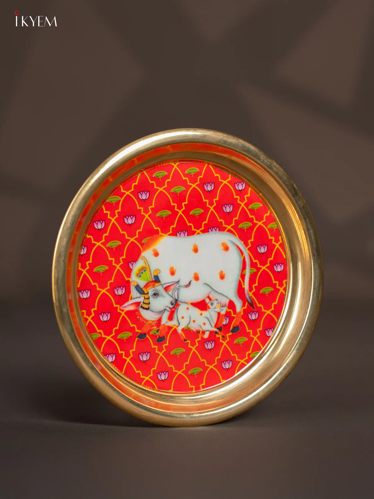 Cow & Calf Digital Printed Brass Plate – Red - 6 Inch - KK11140 - Image 2