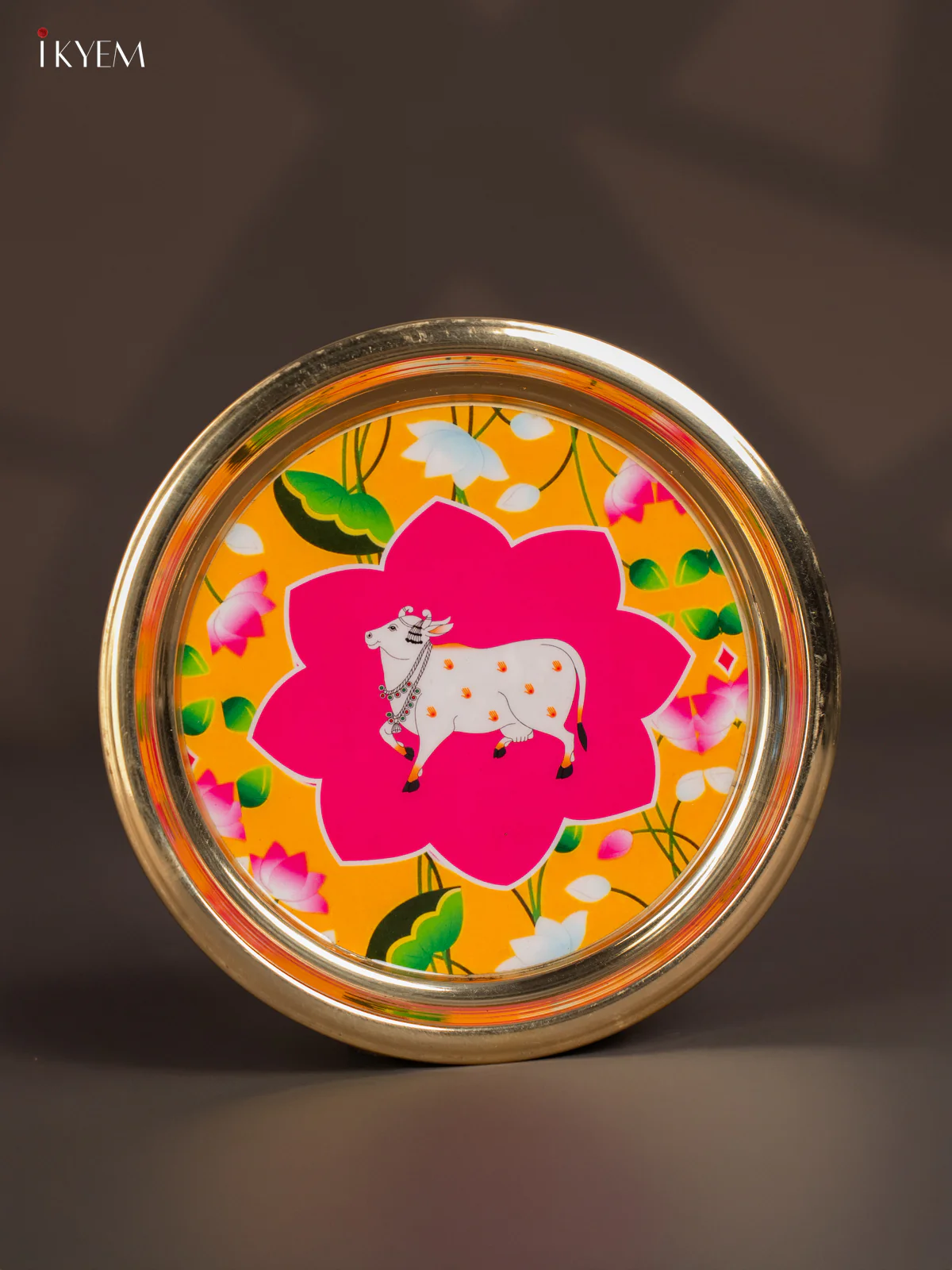 Cow Digital Printed Brass Plate – Yellow Pink - 6 Inch - KK11141