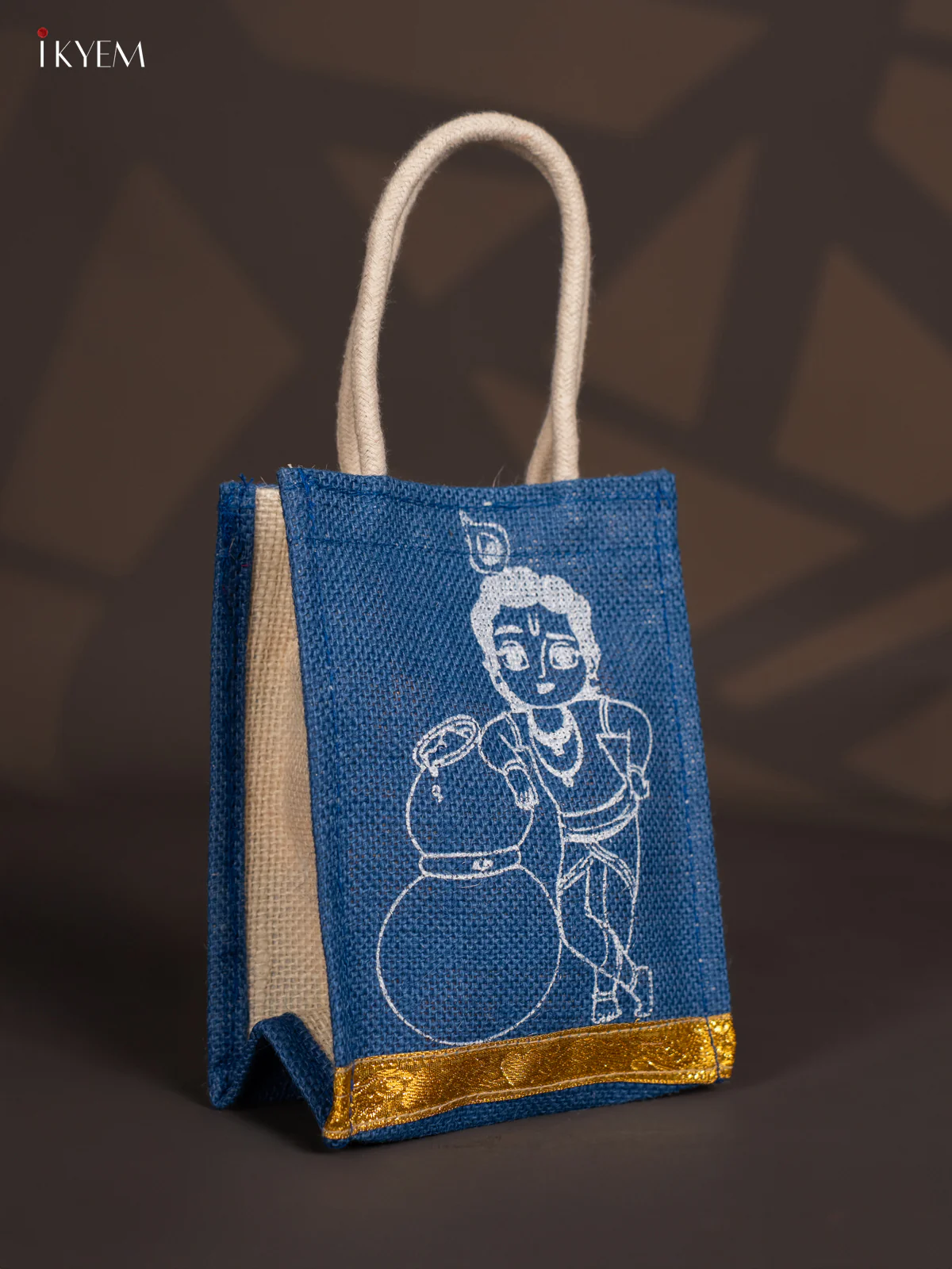 Elegant Krishna Printed Ink Blue Jute Bags - 8 Inch - KK15111 - Image 2