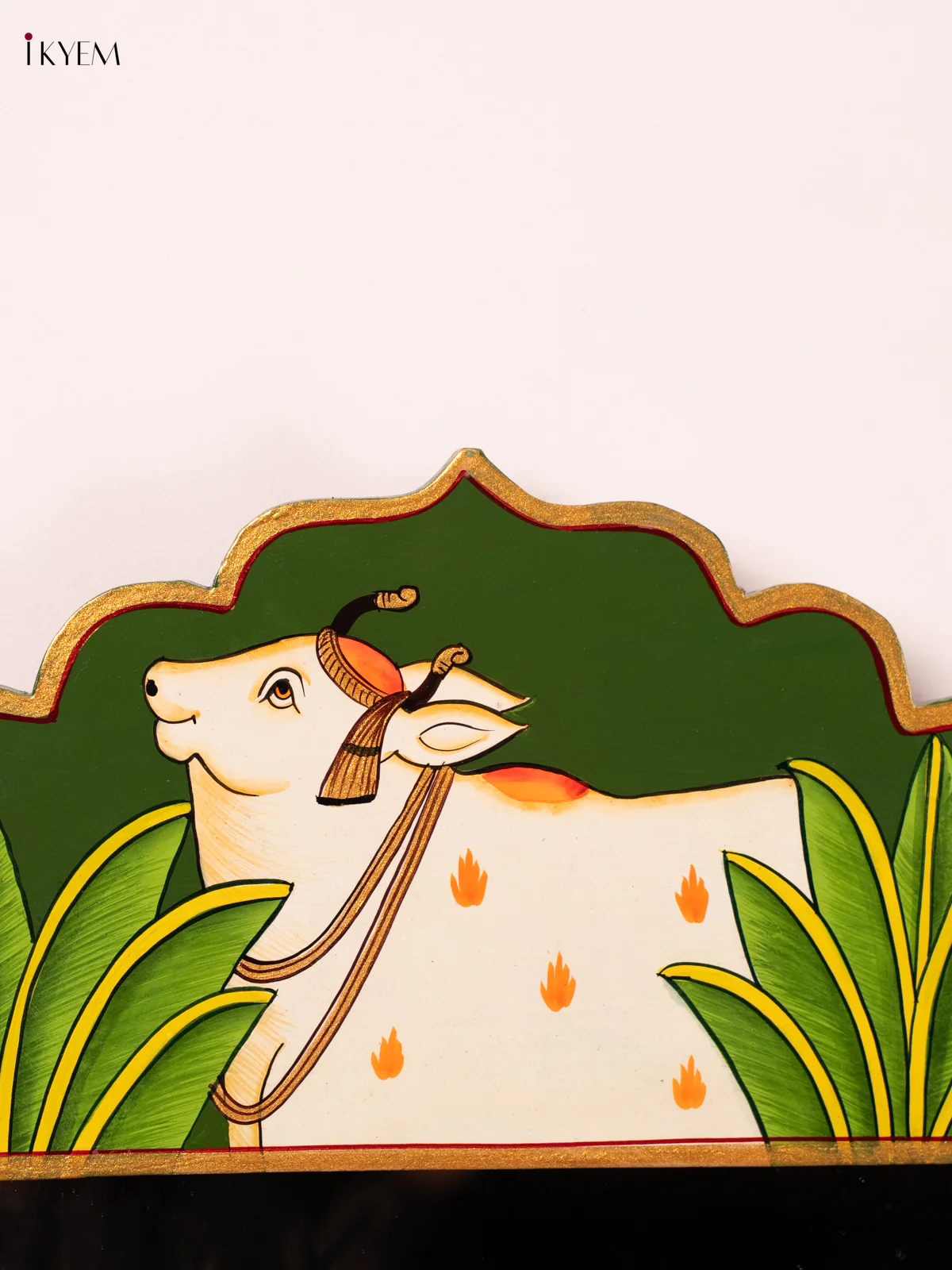 Wooden HandPainted Mirror wall Frame - Cow - Green - Image 2