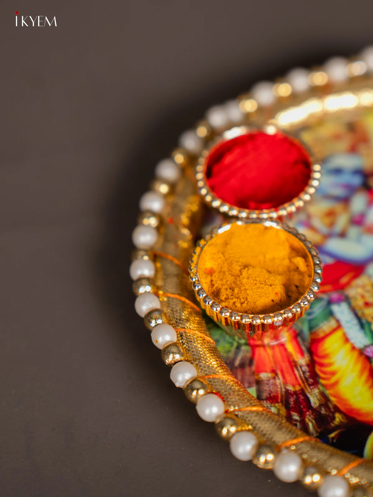 Radha Krishna Printed Plate with Haldi-Kumkum Holder – 4.5 Inch - KK17114 - Image 2