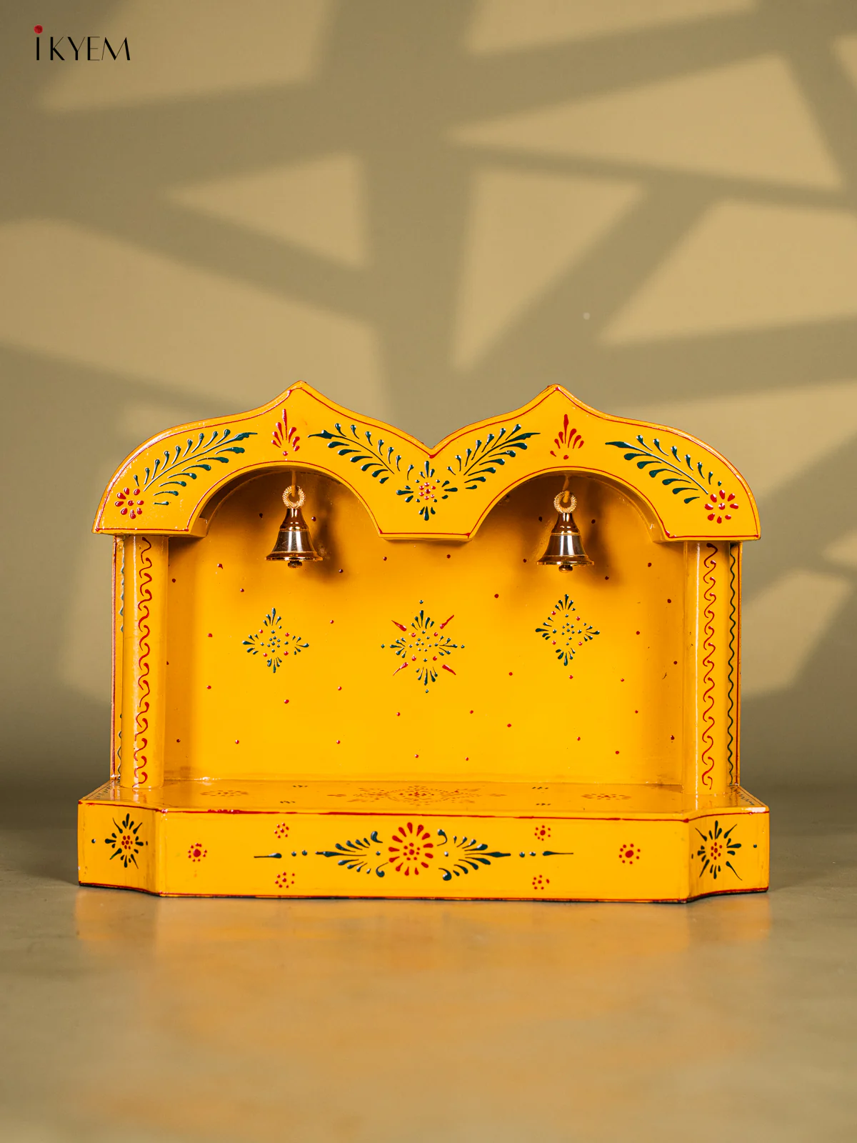 Yellow Hand-Painted Wooden Mandapam - 10 Inches - KK20115