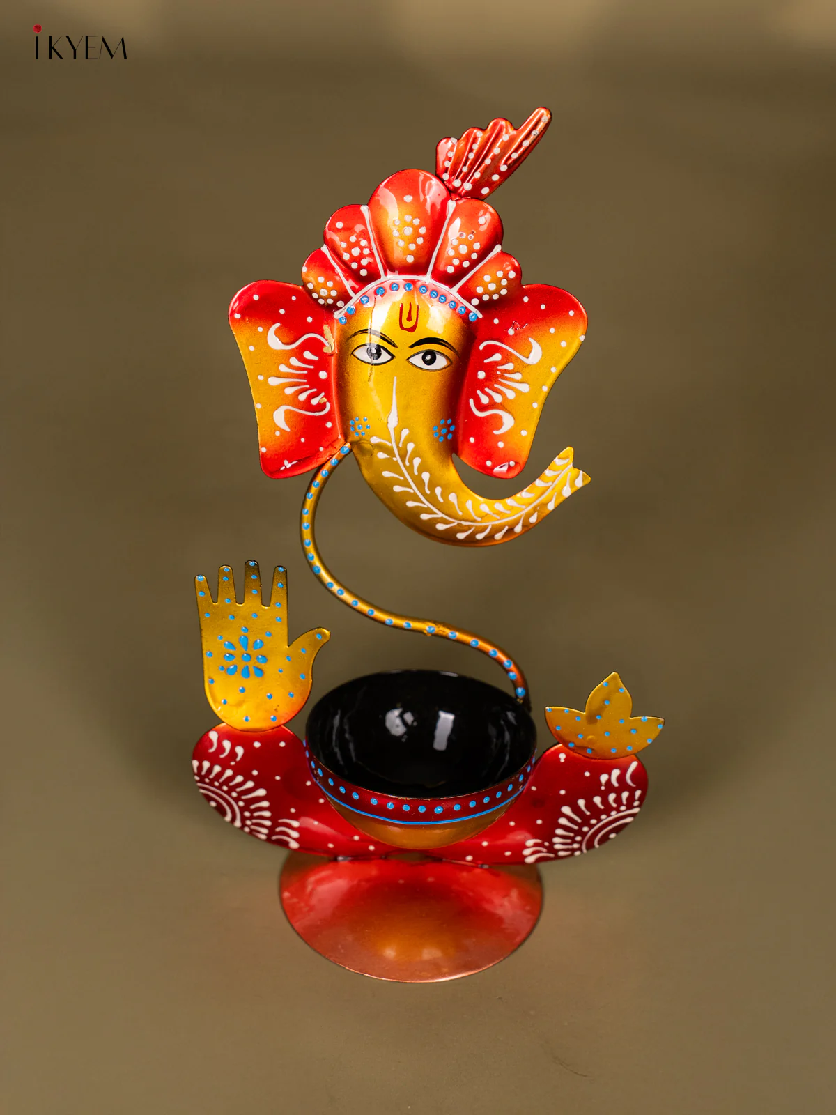 Hand-Painted Iron Ganesha T-Light Holder - Red 11 Inch - KK20116 - Image 3
